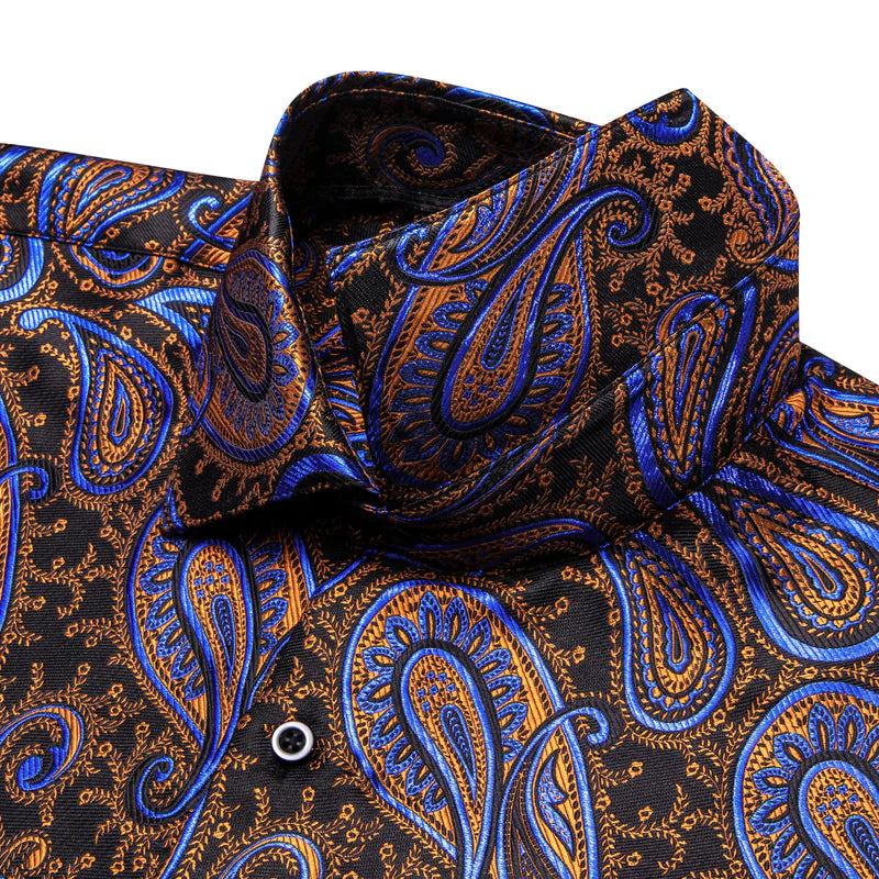 Barry. Wang Gold Paisley Dress Shirt Jacquard Wrinkle Free Long Sleeve Button Down Shirt