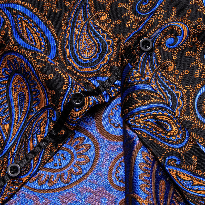 Barry. Wang Gold Paisley Dress Shirt Jacquard Wrinkle Free Long Sleeve Button Down Shirt