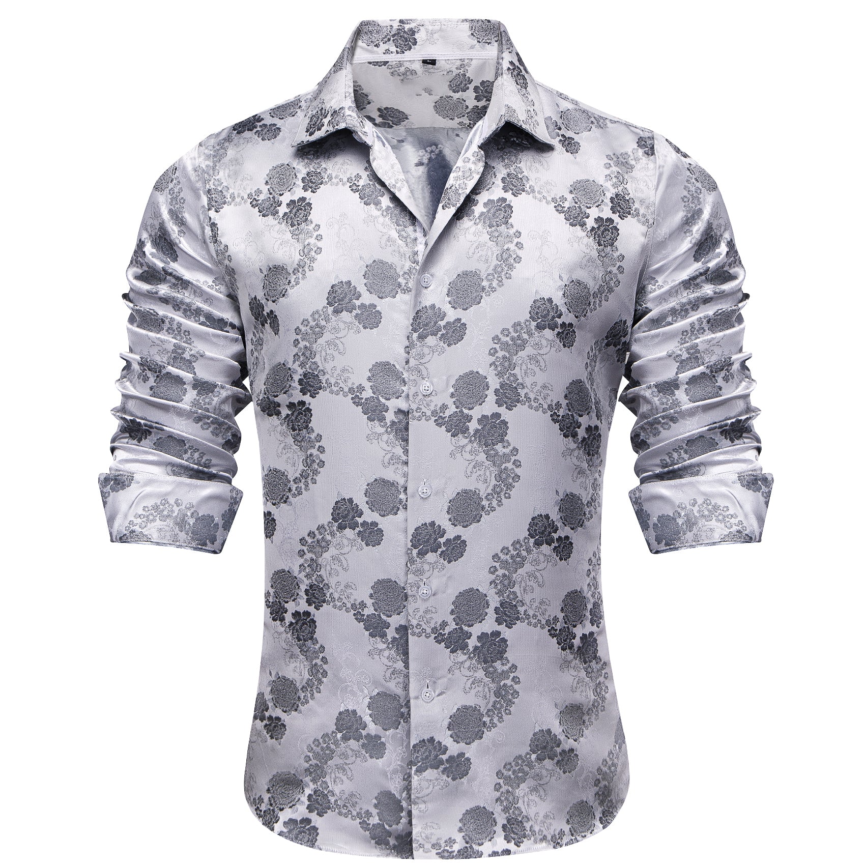 Barry.Wang 2pcs Mens Shirts Grey Black Paisley Shirt Silk Shirt