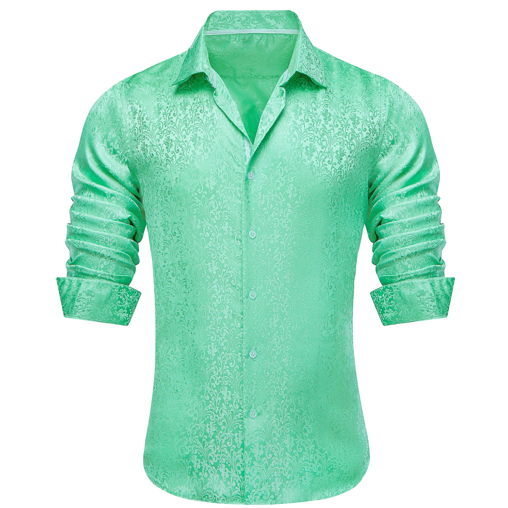 Barry. Wang Mens Mint Floral Dress Shirt Jacquard Casual Club Long Sleeve Shirt, 3XL