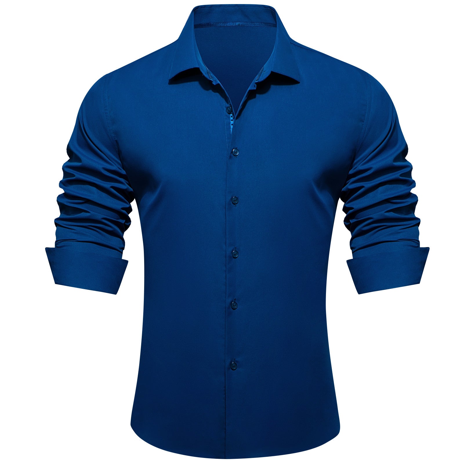 Barry. Wang Navy Shirt Solid Mens Silk Long Sleeve Silk Shirt