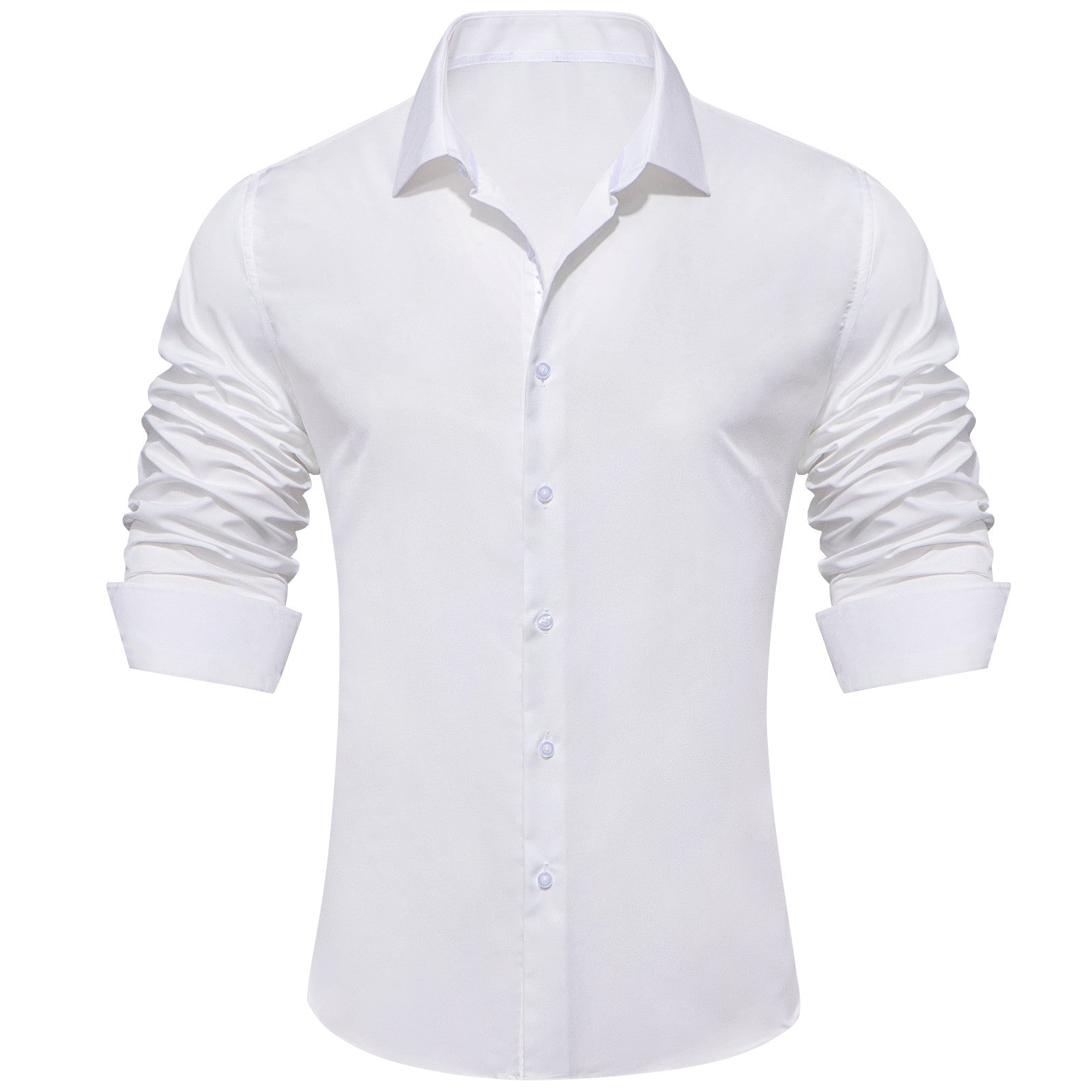 Barry. Wang Plain Solid Pure White Shirt Silk Formal Button Dress Collar Shirt