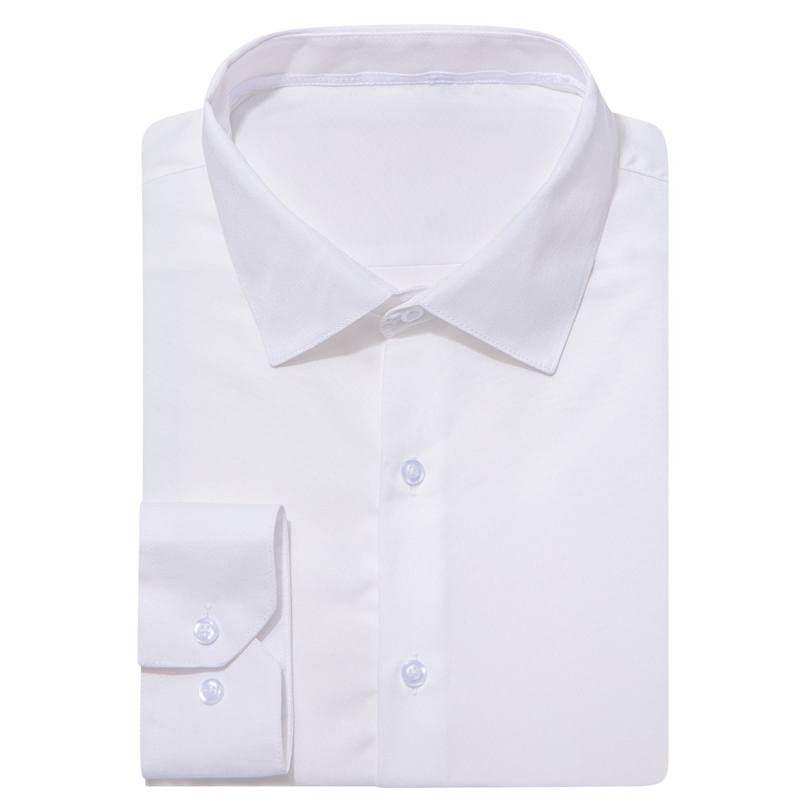 Barry. Wang Plain Solid Pure White Shirt Silk Formal Button Dress Collar Shirt