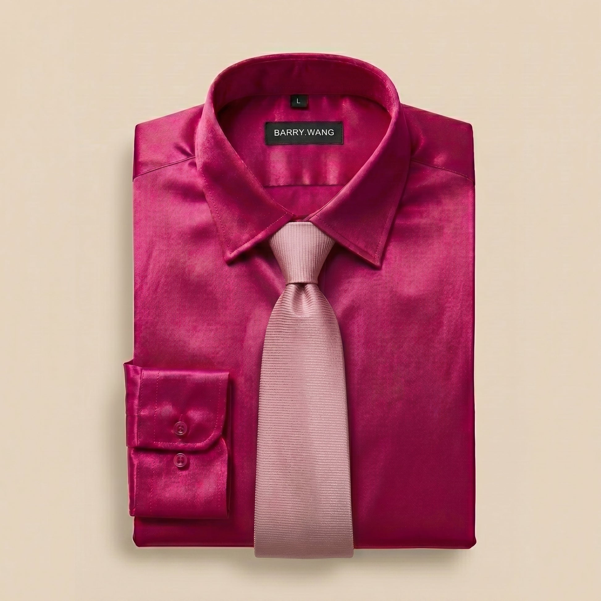 Barry. Wang Hot Pink Formal Shirt Mens Satin Business Work Long Sleeve