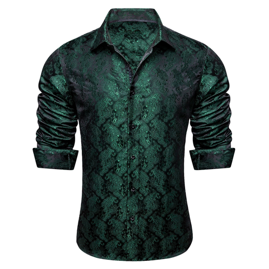 Barry. Wang Mens Hunter Green Floral Dress Shirt Long Sleeve Button Down Shirt