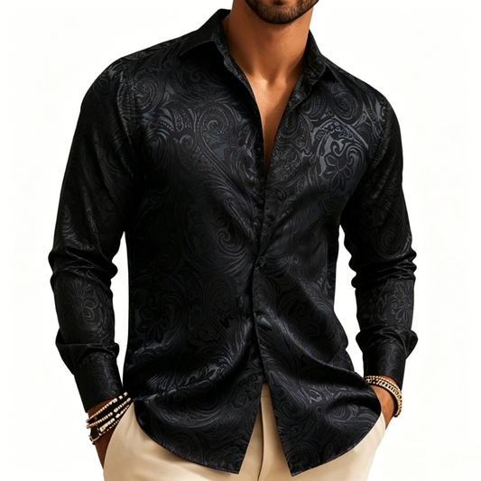 Barry. Wang Mens Black Dress Shirt CowBoy Paisley Long Sleeve Button Up Shirt