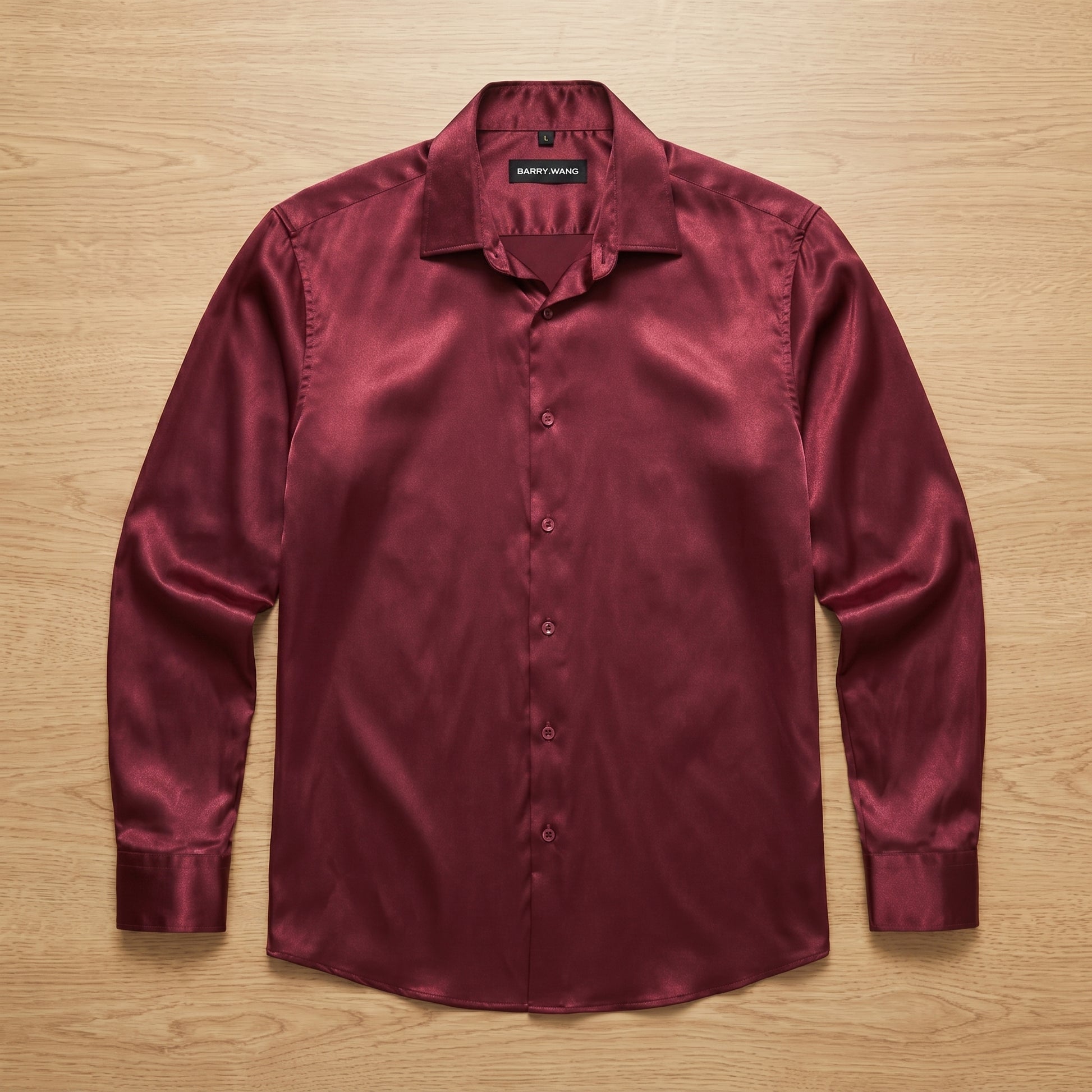 Barry. Wang Burgundy Satin Mens Dress Shirts Long Sleeve Solid Formal Barry. Wang Burgundy Satin Mens Dress Shirts Long Sleeve Solid Formal