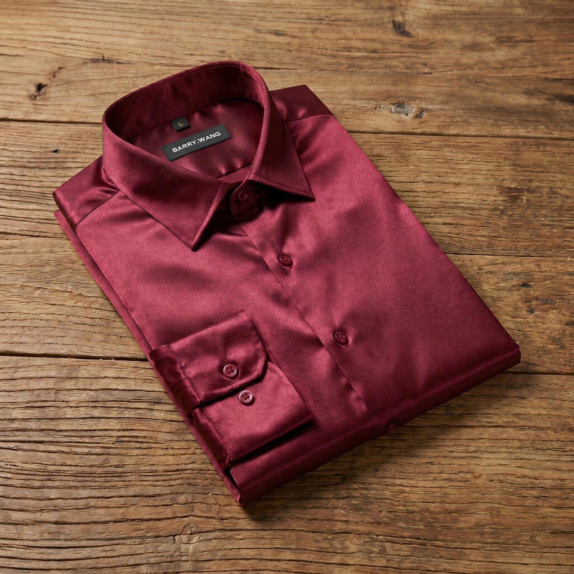 Barry. Wang Burgundy Satin Mens Dress Shirts Long Sleeve Solid Formal Barry. Wang Burgundy Satin Mens Dress Shirts Long Sleeve Solid Formal