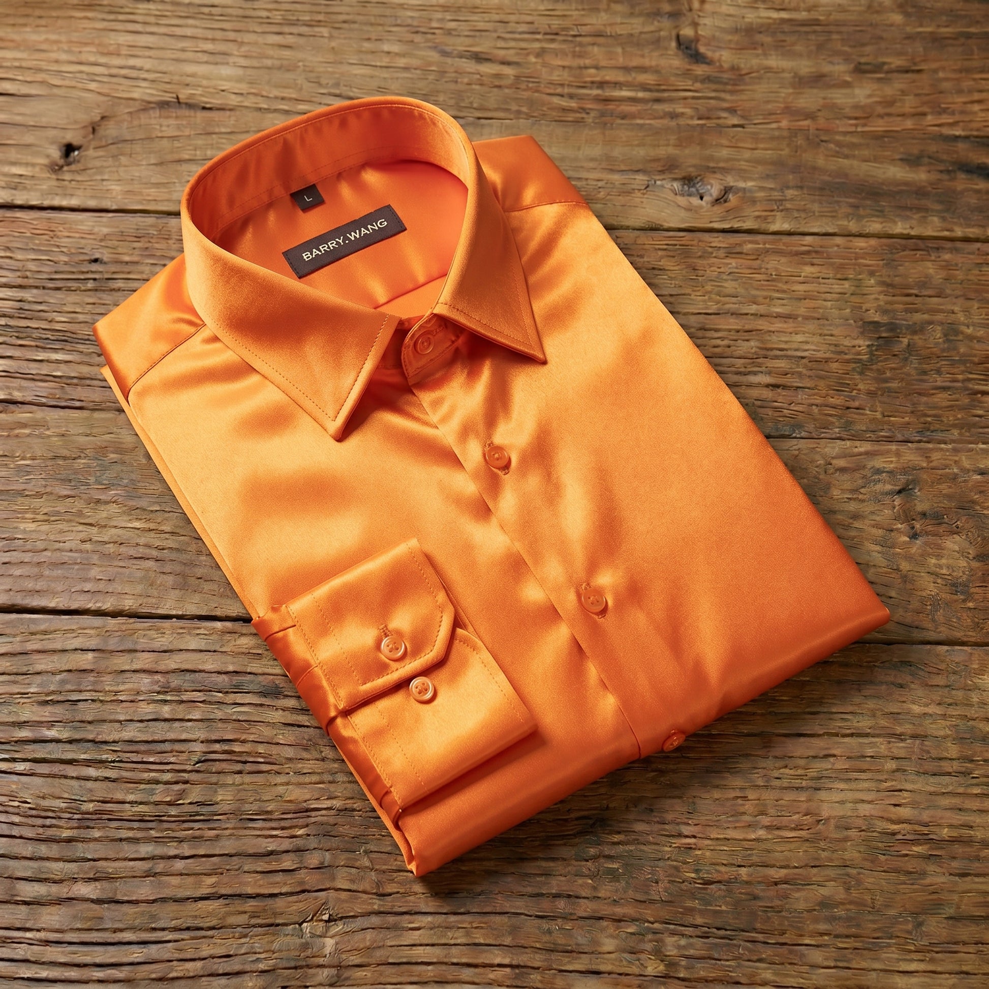 Barry. Wang Mens Orange Formal Shirt Solid Satin Business Casual Dress Barry. Wang Mens Orange Formal Shirt Solid Satin Business Casual Dress