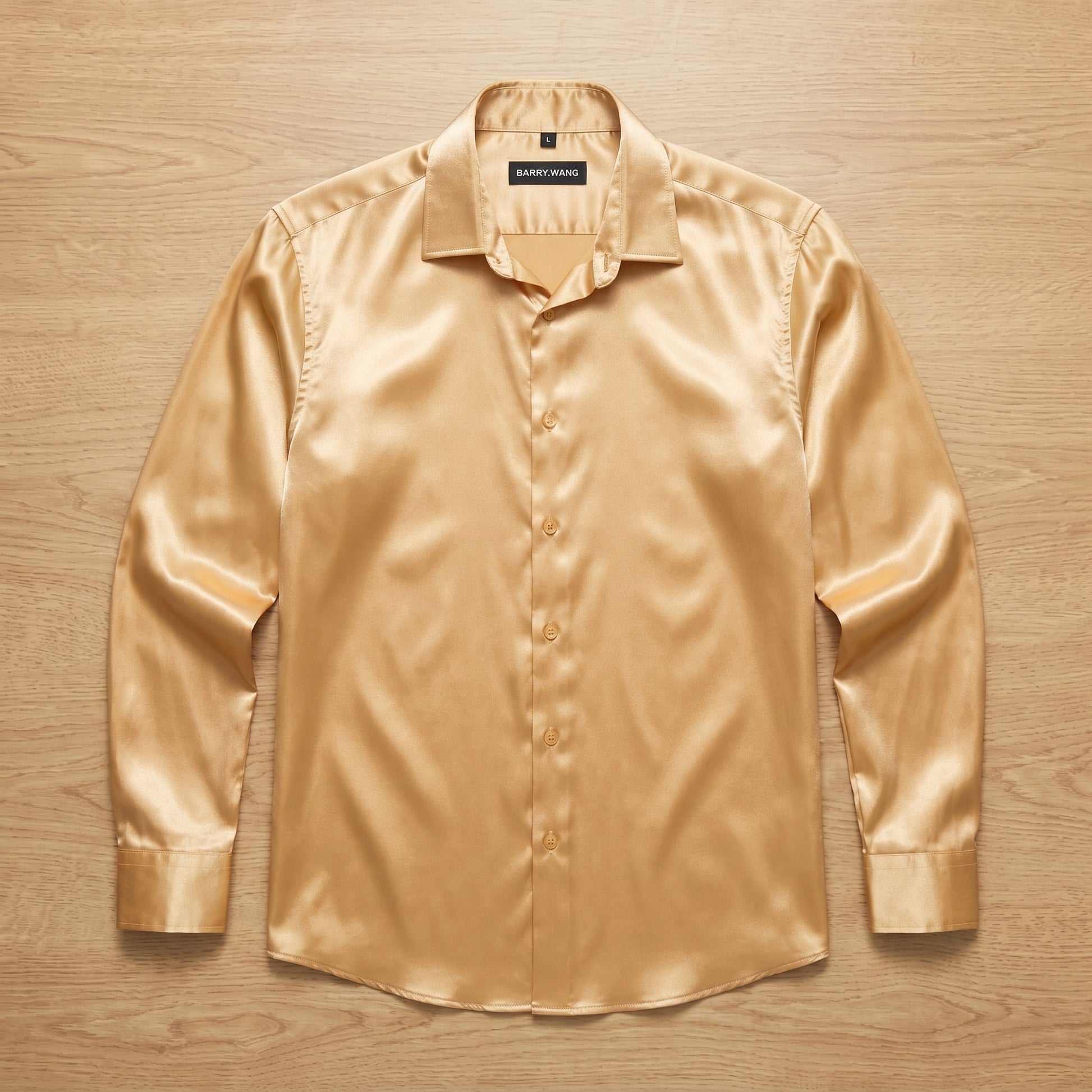 Barry. Wang Gold Satin Shirt with Tie Set