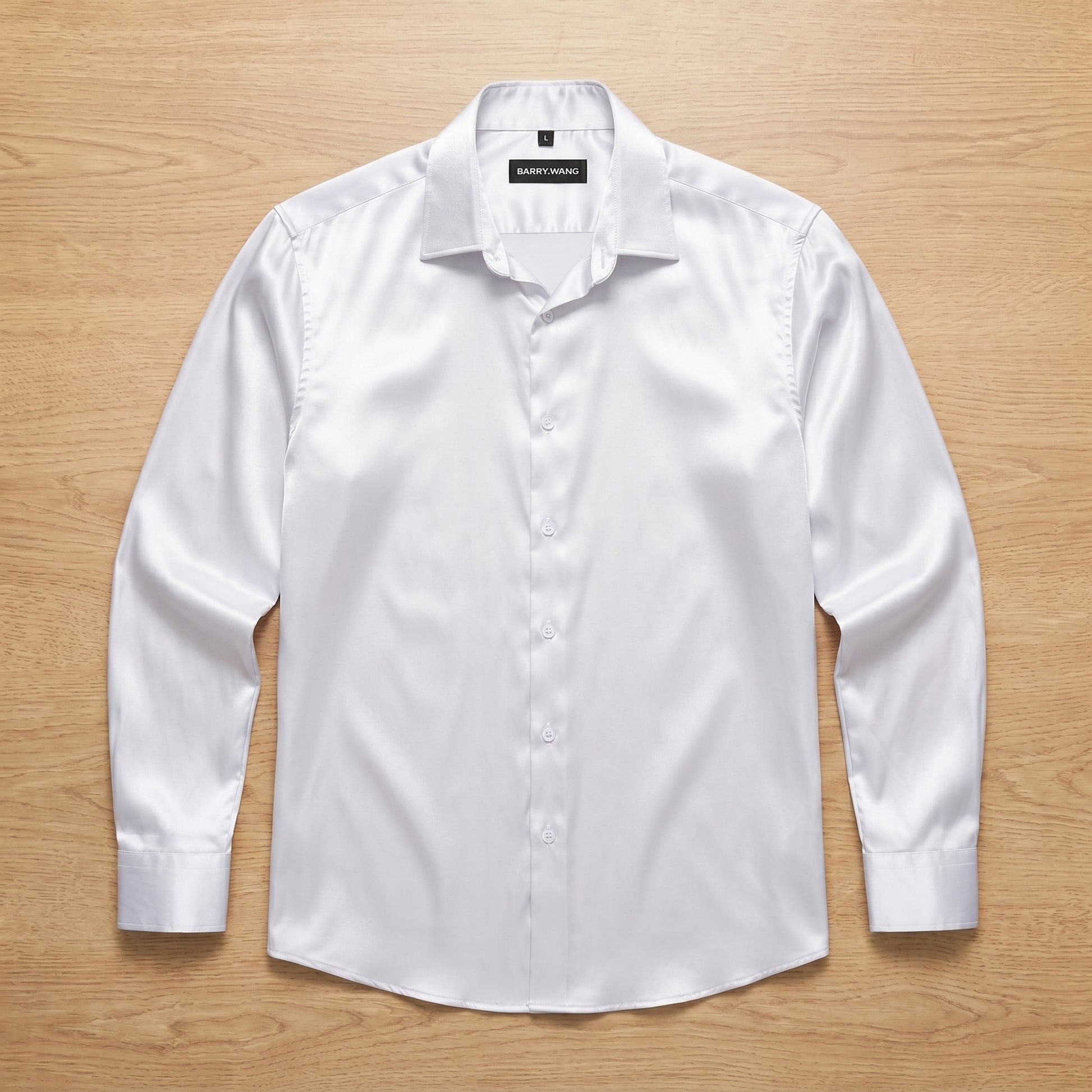 Barry. Wang White Satin Mens Dress Shirts Long Sleeve Solid Formal Shi Barry. Wang White Satin Mens Dress Shirts Long Sleeve Solid Formal Shi