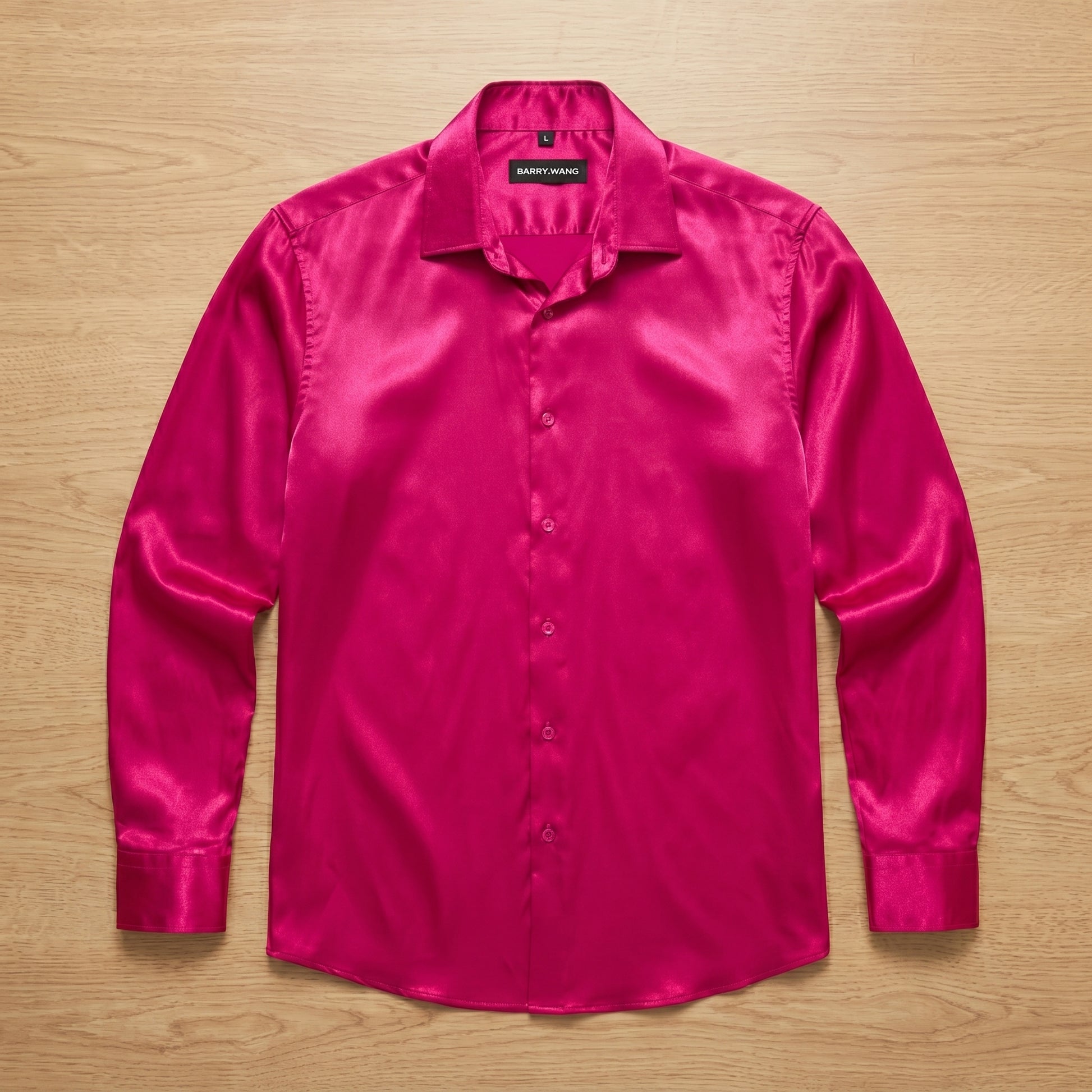 Barry. Wang Fuchsia Pink Satin Shirt with Tie Set Barry. Wang Fuchsia Pink Satin Shirt with Tie Set
