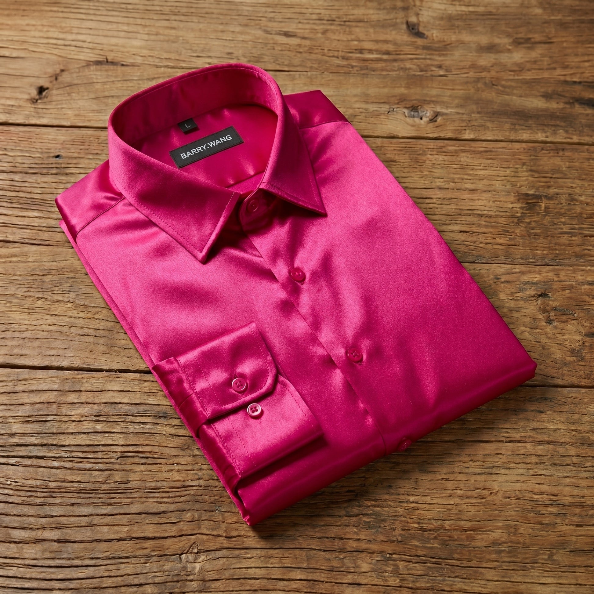 Barry. Wang Hot Pink Formal Shirt Mens Satin Business Work Long Sleeve