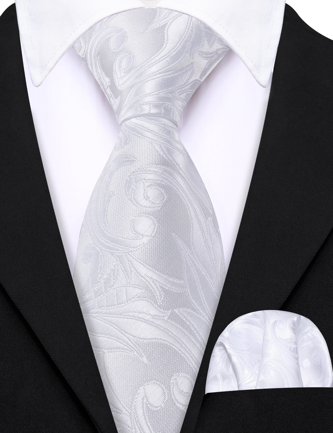 Barry.wang Floral Tie White Jacquard Children's Tie Handkerchief Set