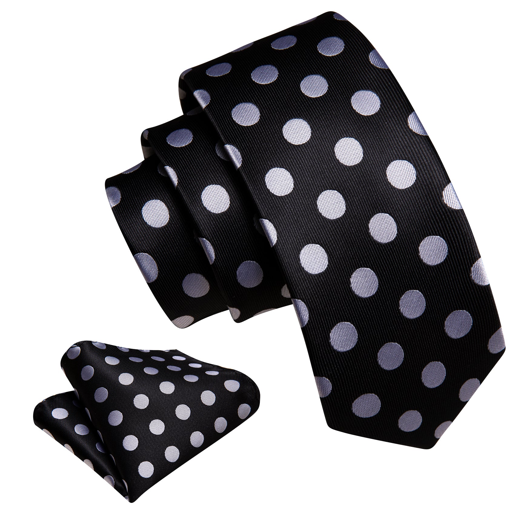 Children Black White Polka dots Tie Pocket Square Set