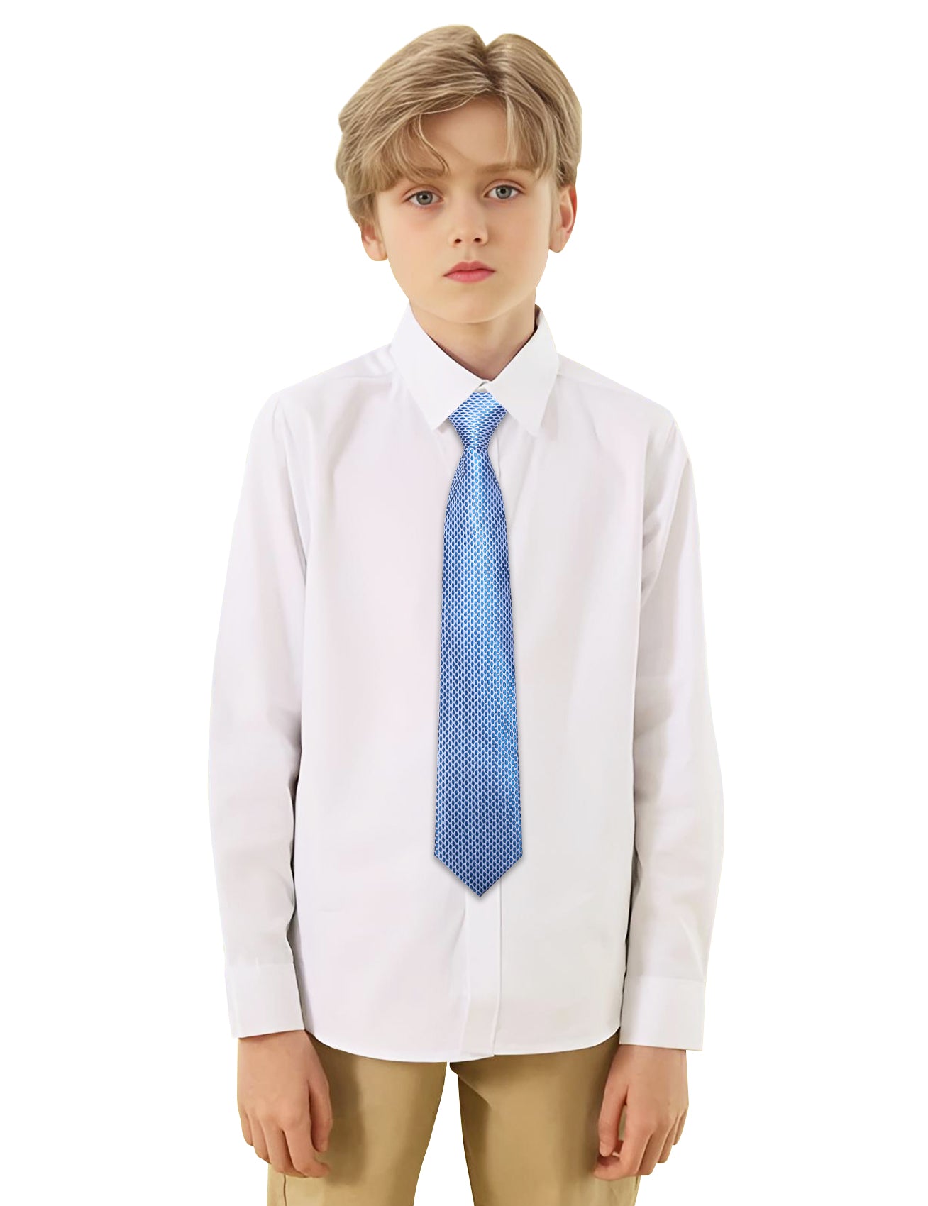 Barry.wang Kids Tie Blue Irregular Grid Children's Silk Tie Hanky Set Fashion
