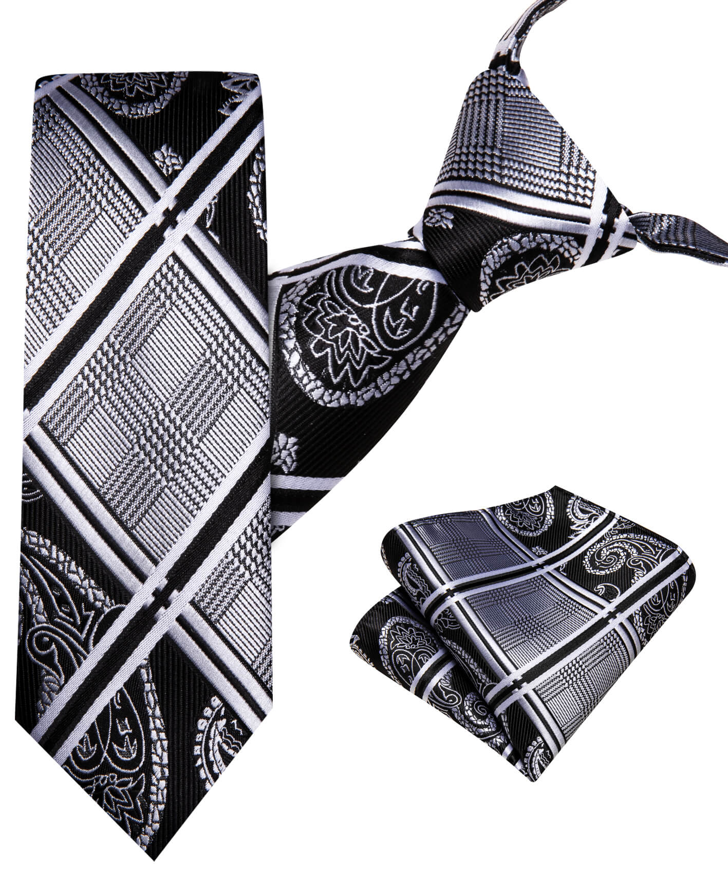  Black White Floral Children's Silk Tie