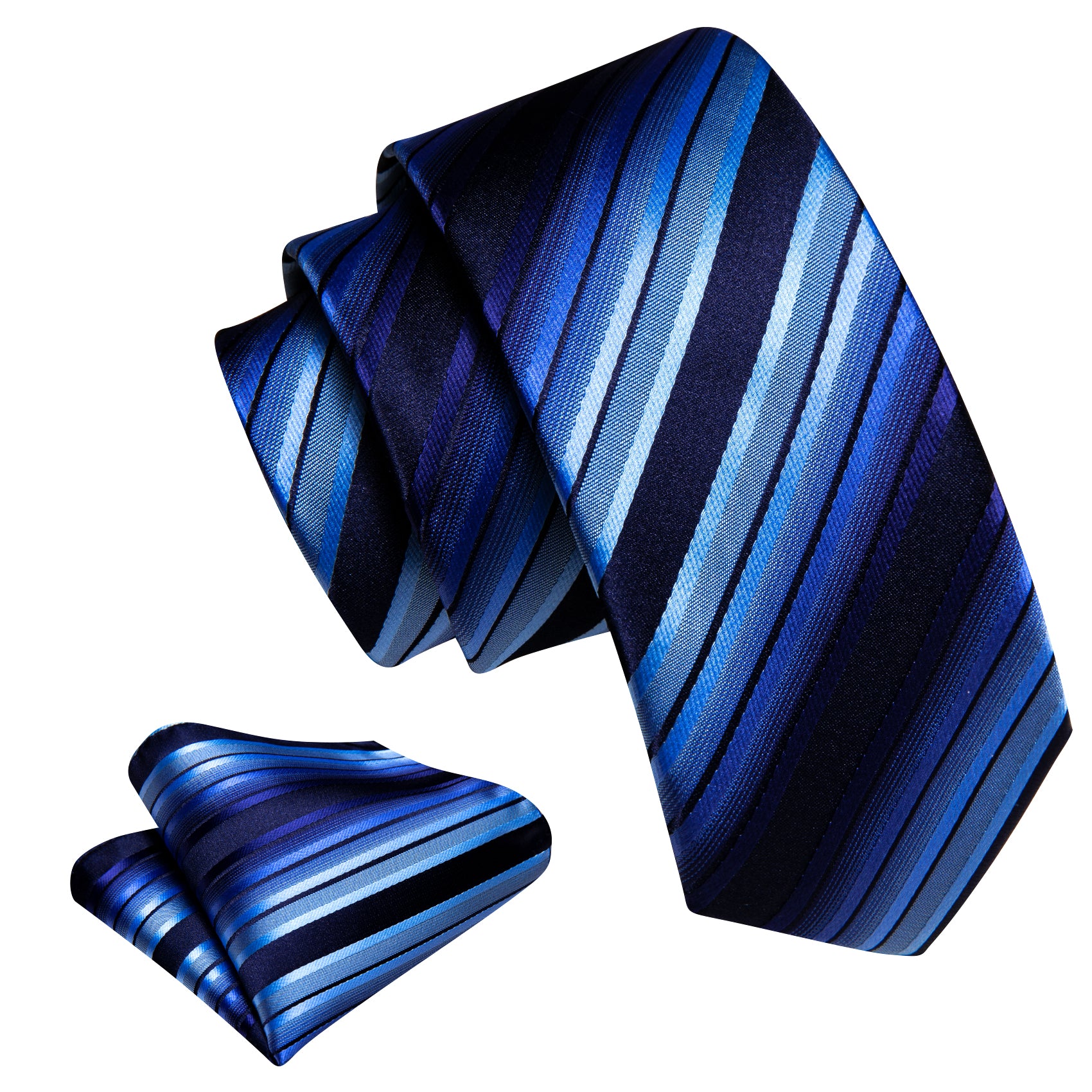 Children Blue Striped Tie Pocket Square Set