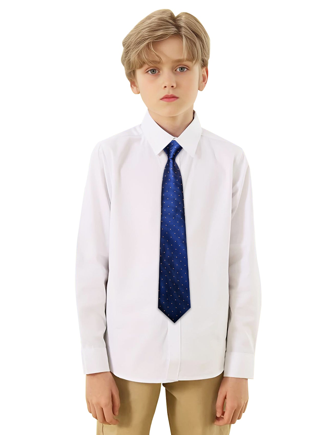 Barry.wang Kids Tie Navy Blue Plaid Children's Silk Tie Handkerchief Set