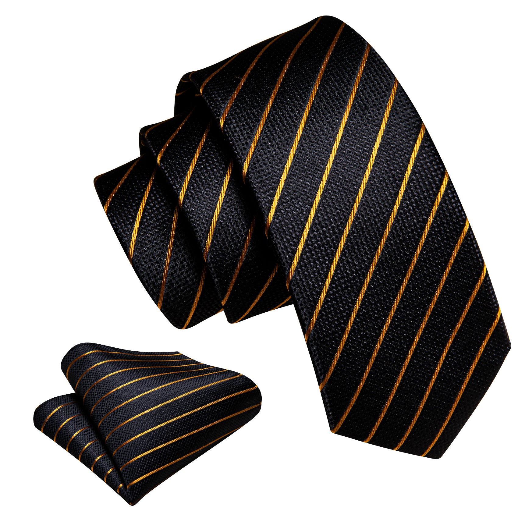 Children Black Gold Striped Tie Pocket Square Set