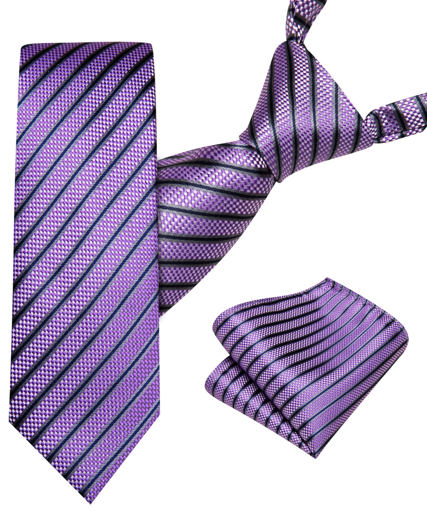 Purple Blue Grey Striped Children's Silk Tie