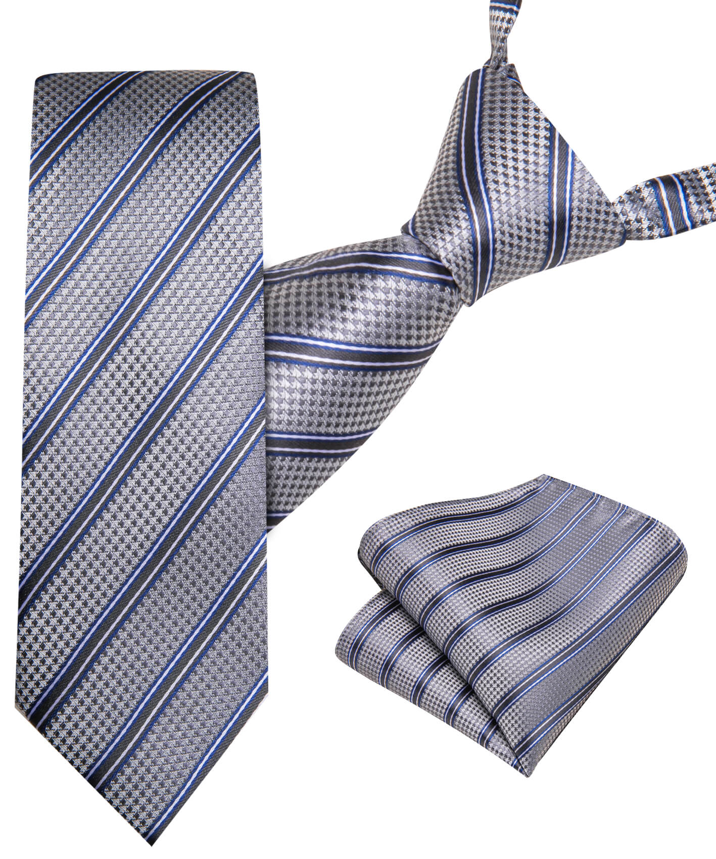  Grey Blue Striped Children's Silk Tie