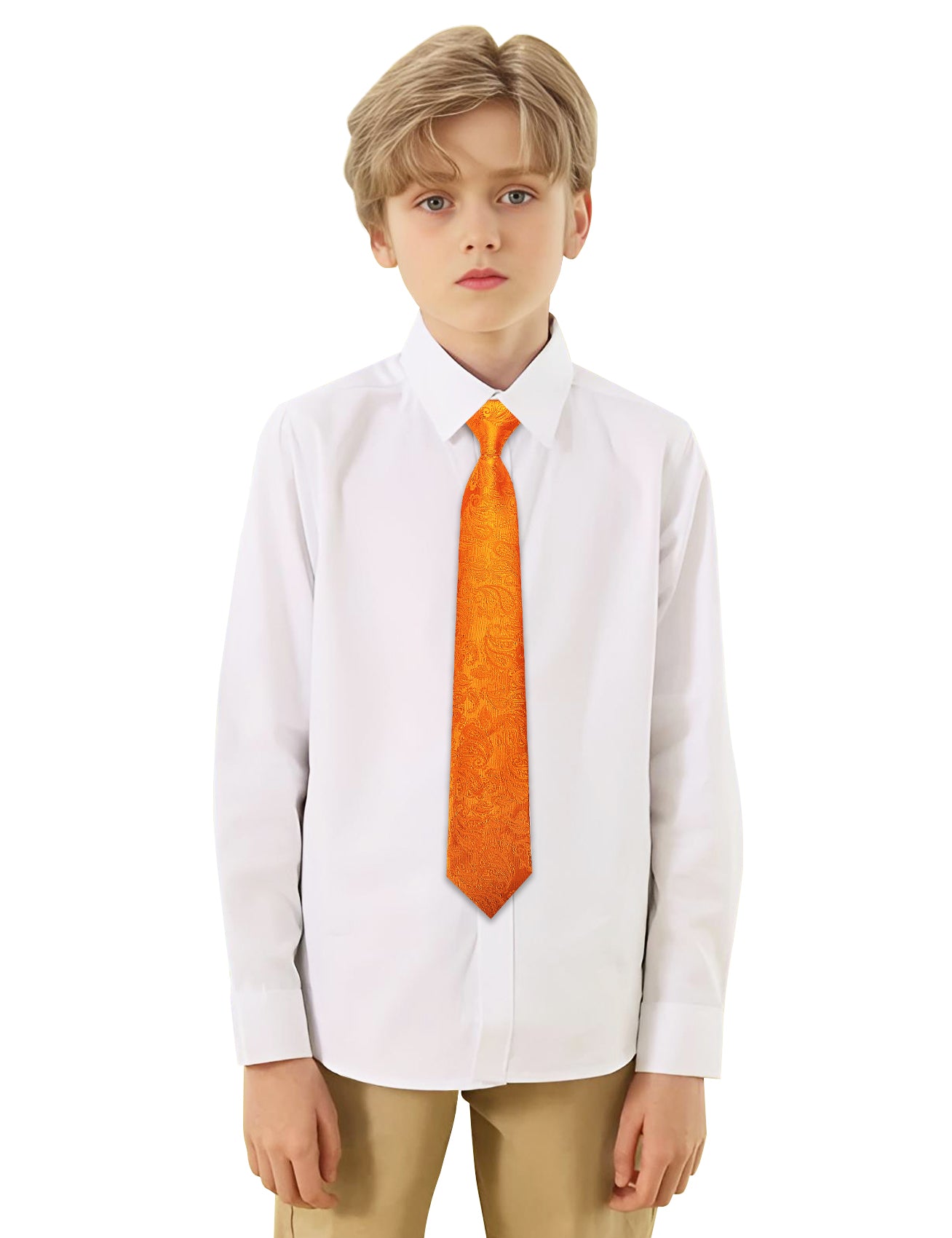Barry.wang Kids Tie Dark Orange Paisley Children's Silk Tie Hanky Set
