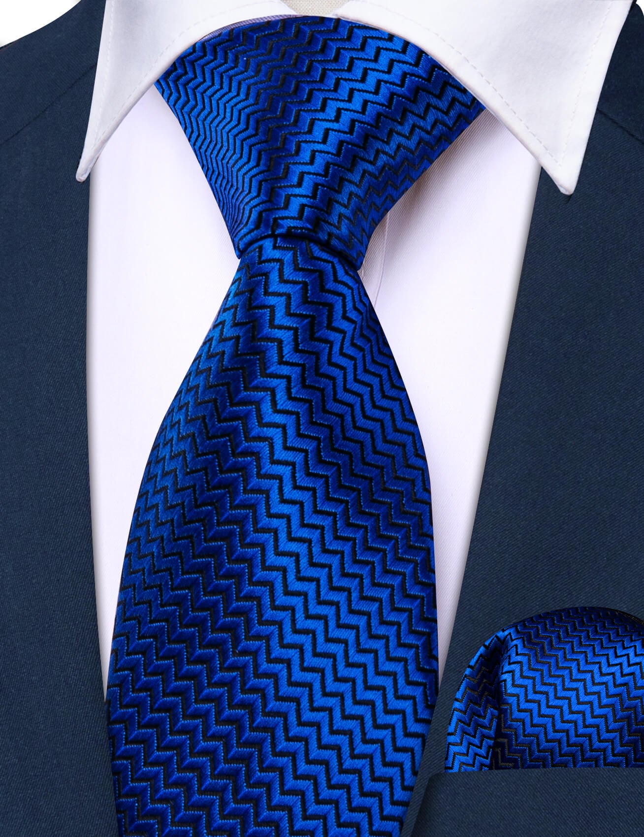 Barry.wang Kids Tie Cobalt Blue Geometry Children's Silk Tie Hanky Set