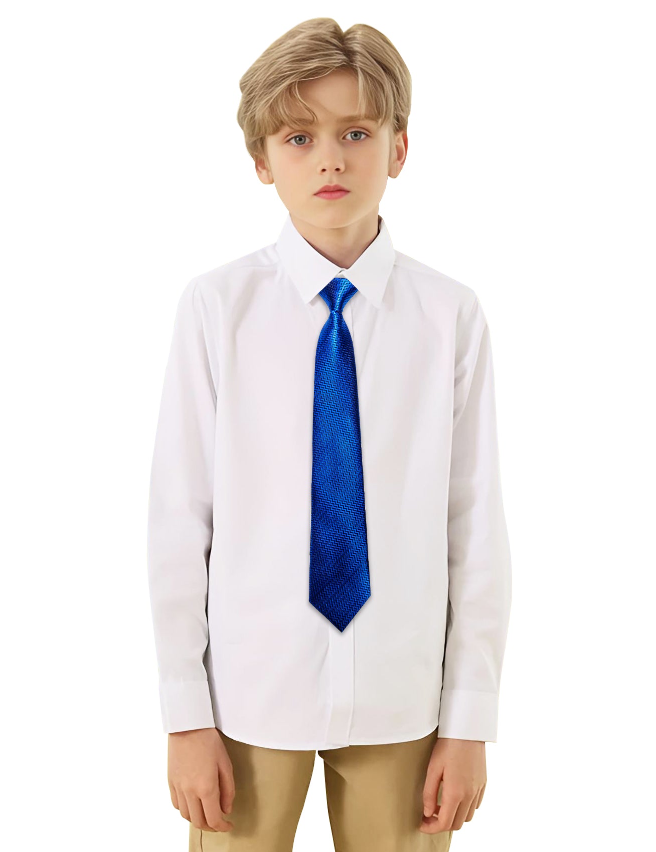 Barry.wang Kids Tie Cobalt Blue Geometry Children's Silk Tie Hanky Set