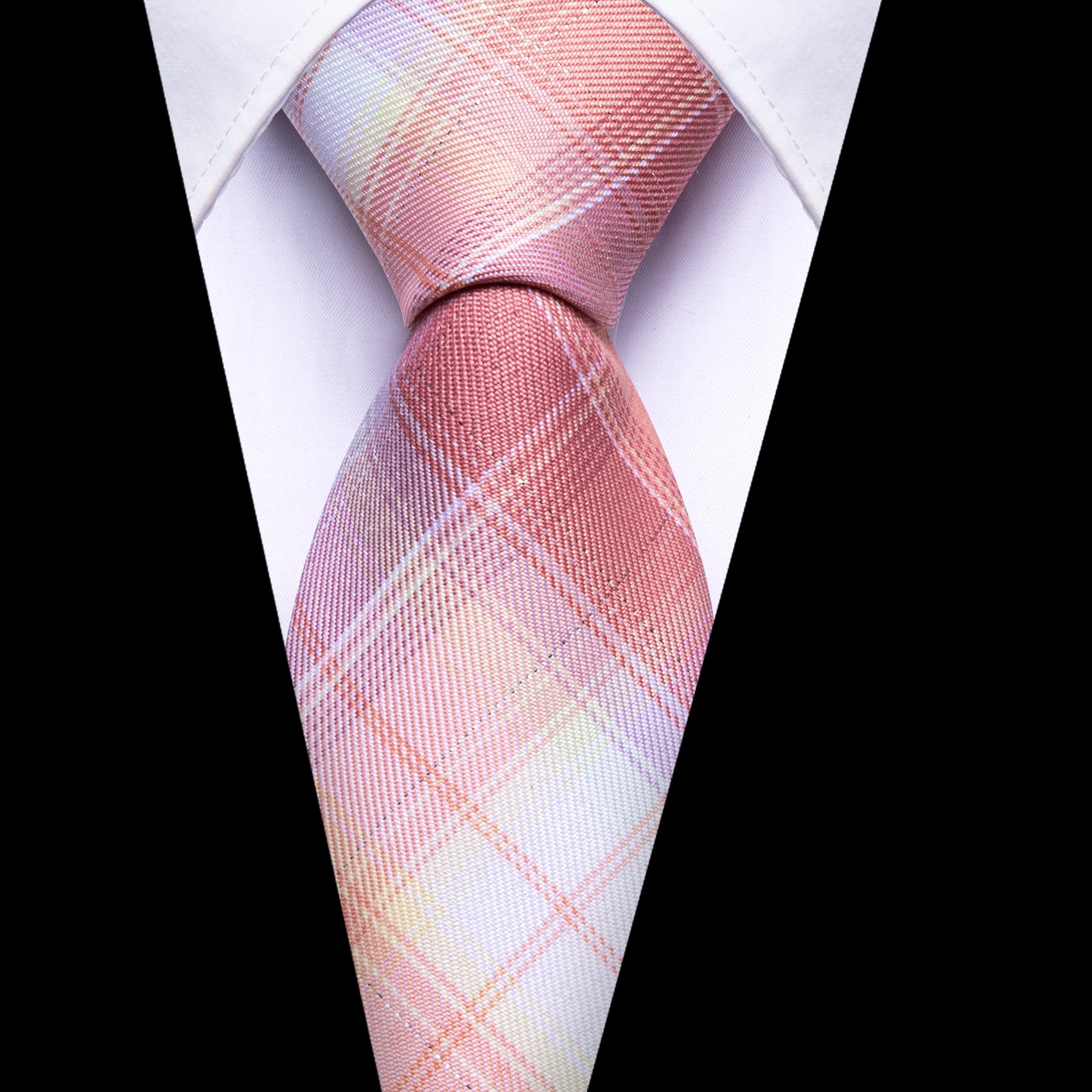 Luxury Pink White Plaid Single Tie