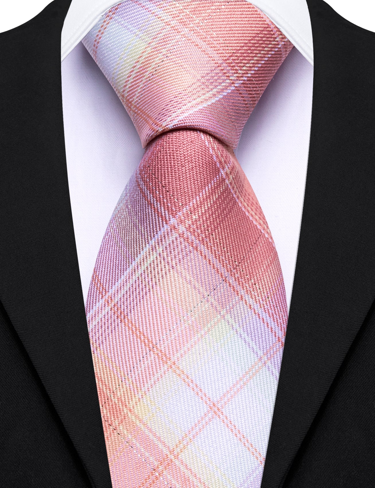 Luxury Pink White Plaid Single Tie