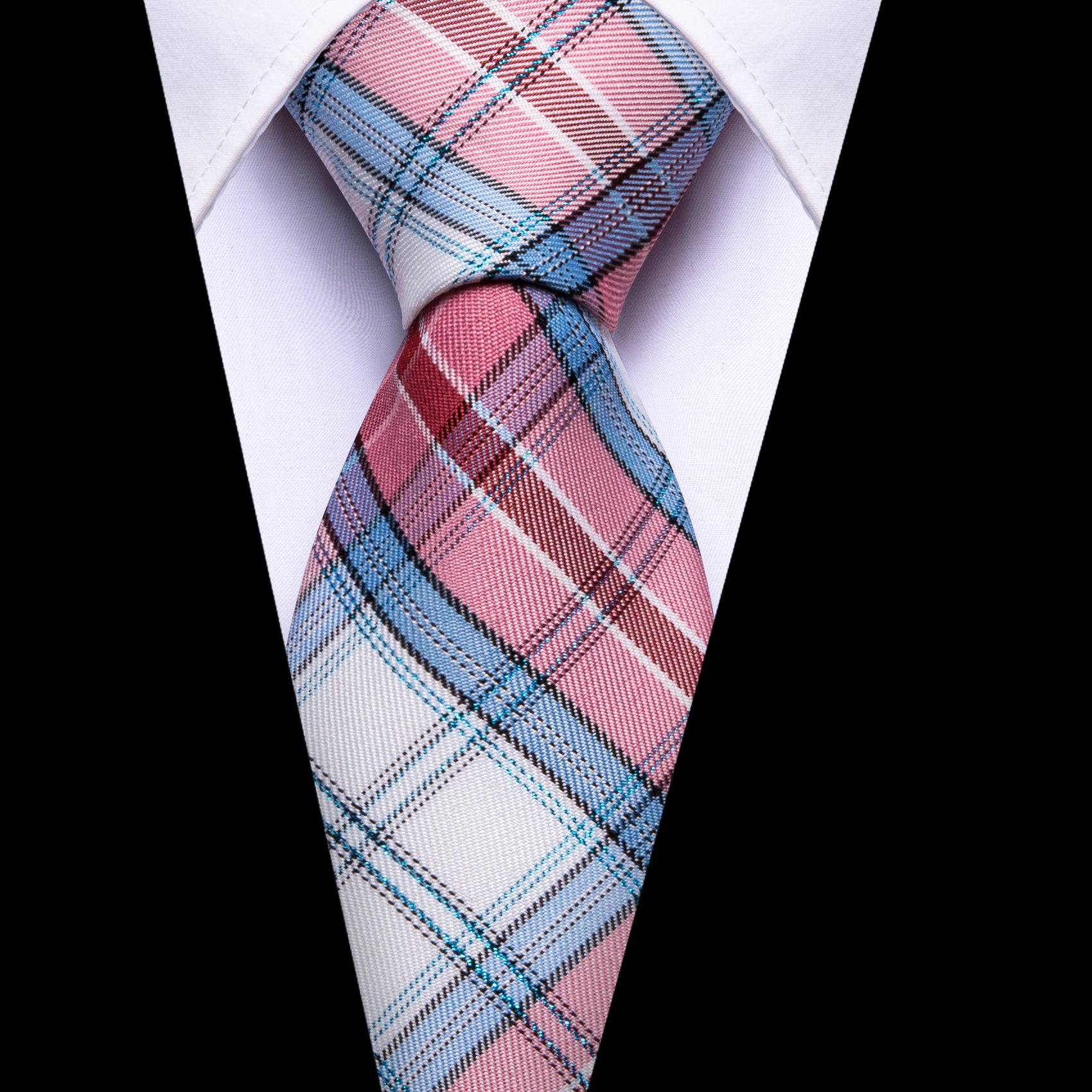 Luxury Blue Pink Plaid Single Tie