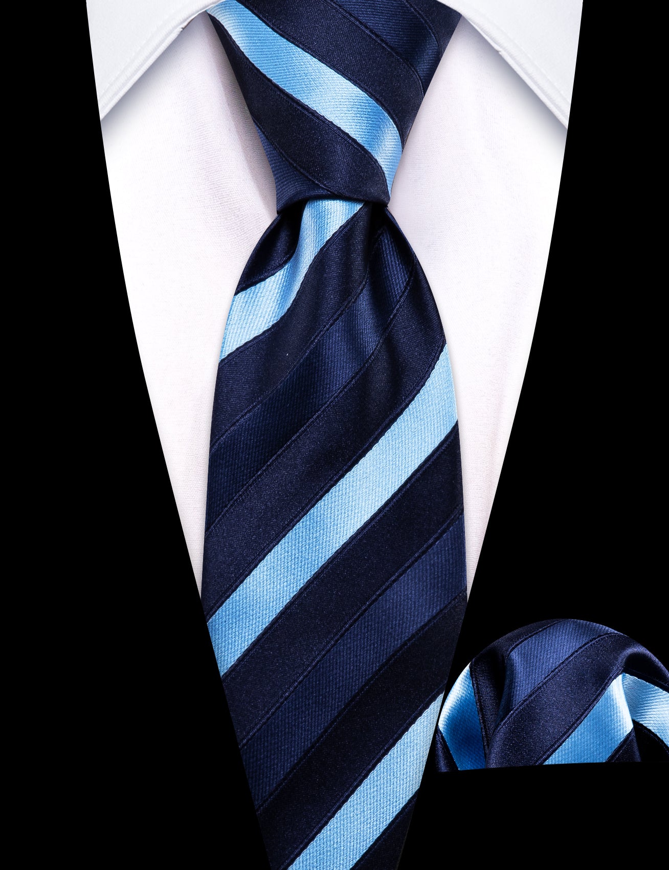 Children Blue Black Striped Tie Pocket Square Set