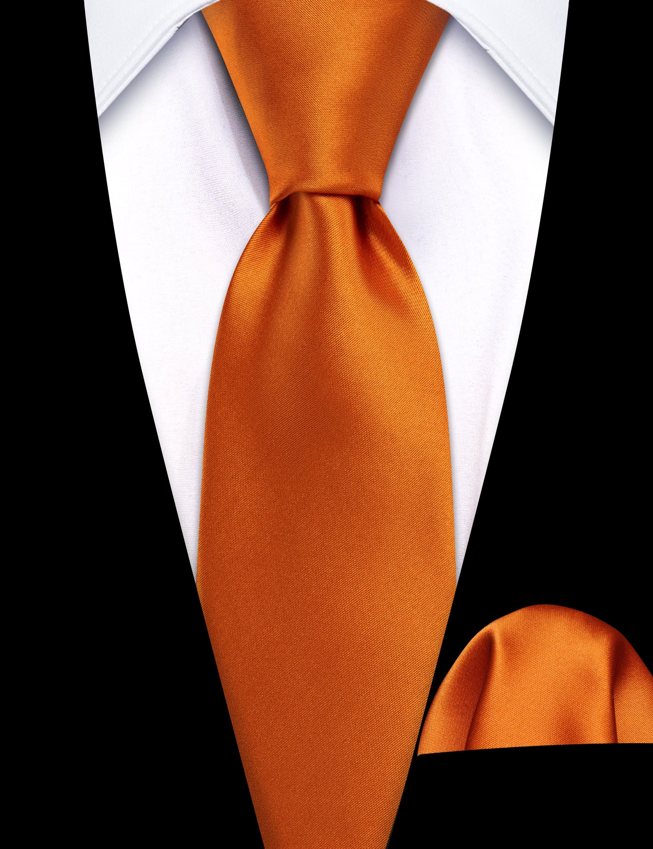 Orange Solid Tie Pocket Square Set For Kids