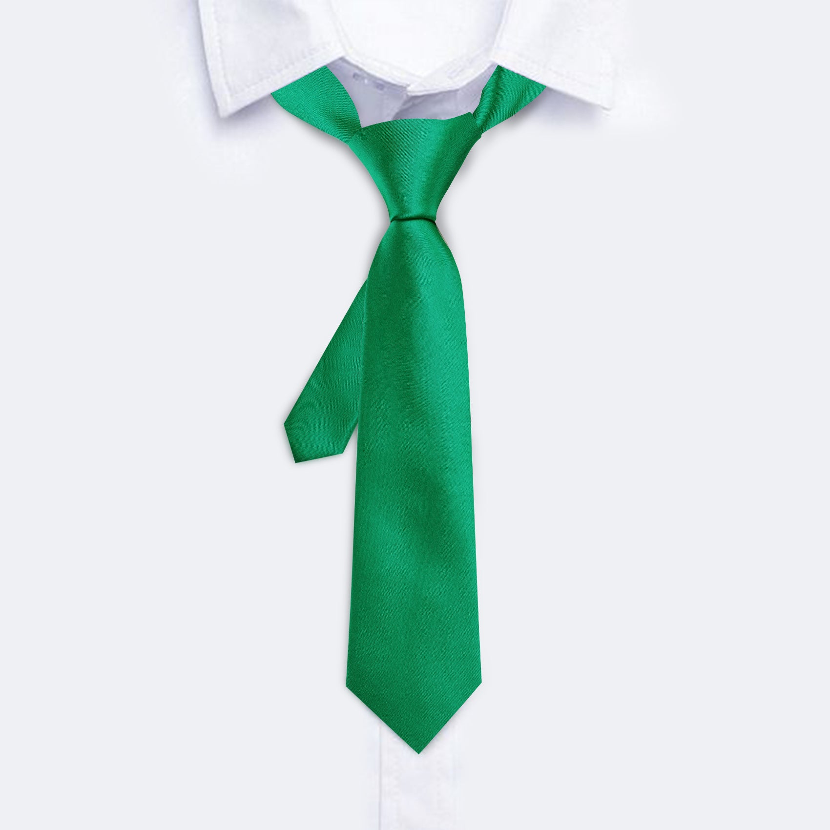 Green Solid Tie Pocket Square Set For Kids