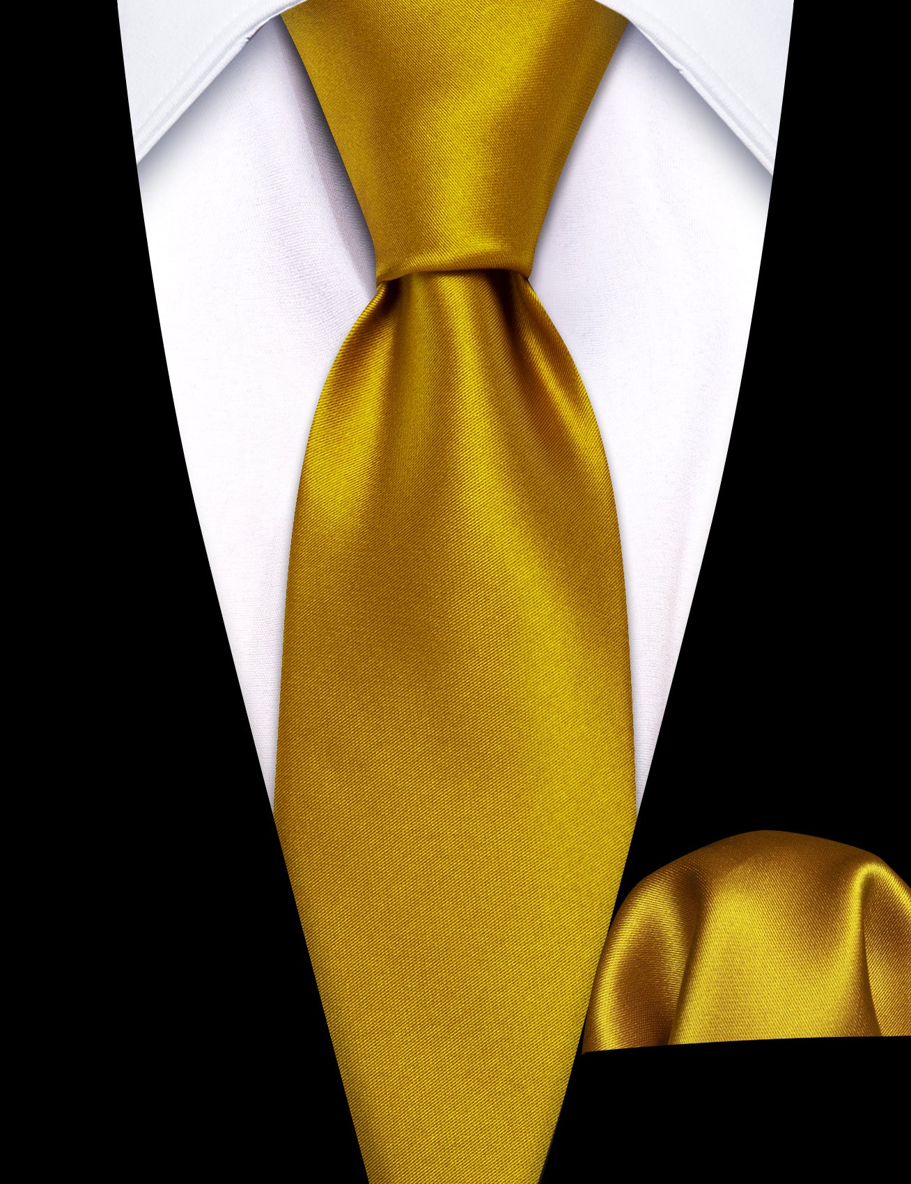 Gold Yellow Solid Tie Pocket Square Set For Kids