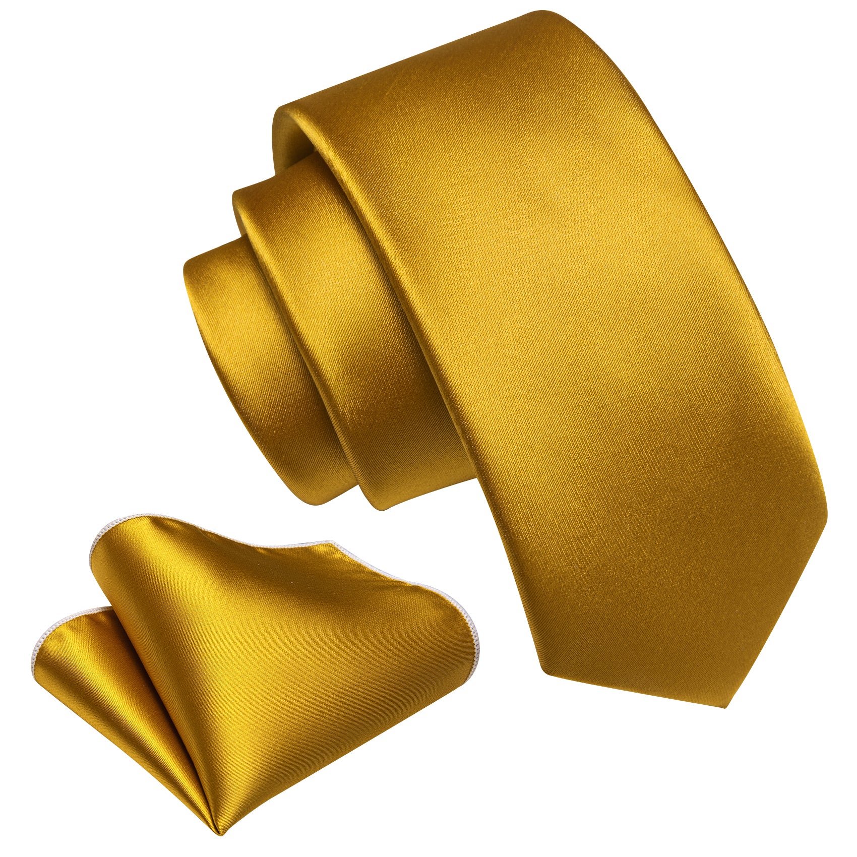 Gold Yellow Solid Tie Pocket Square Set For Kids