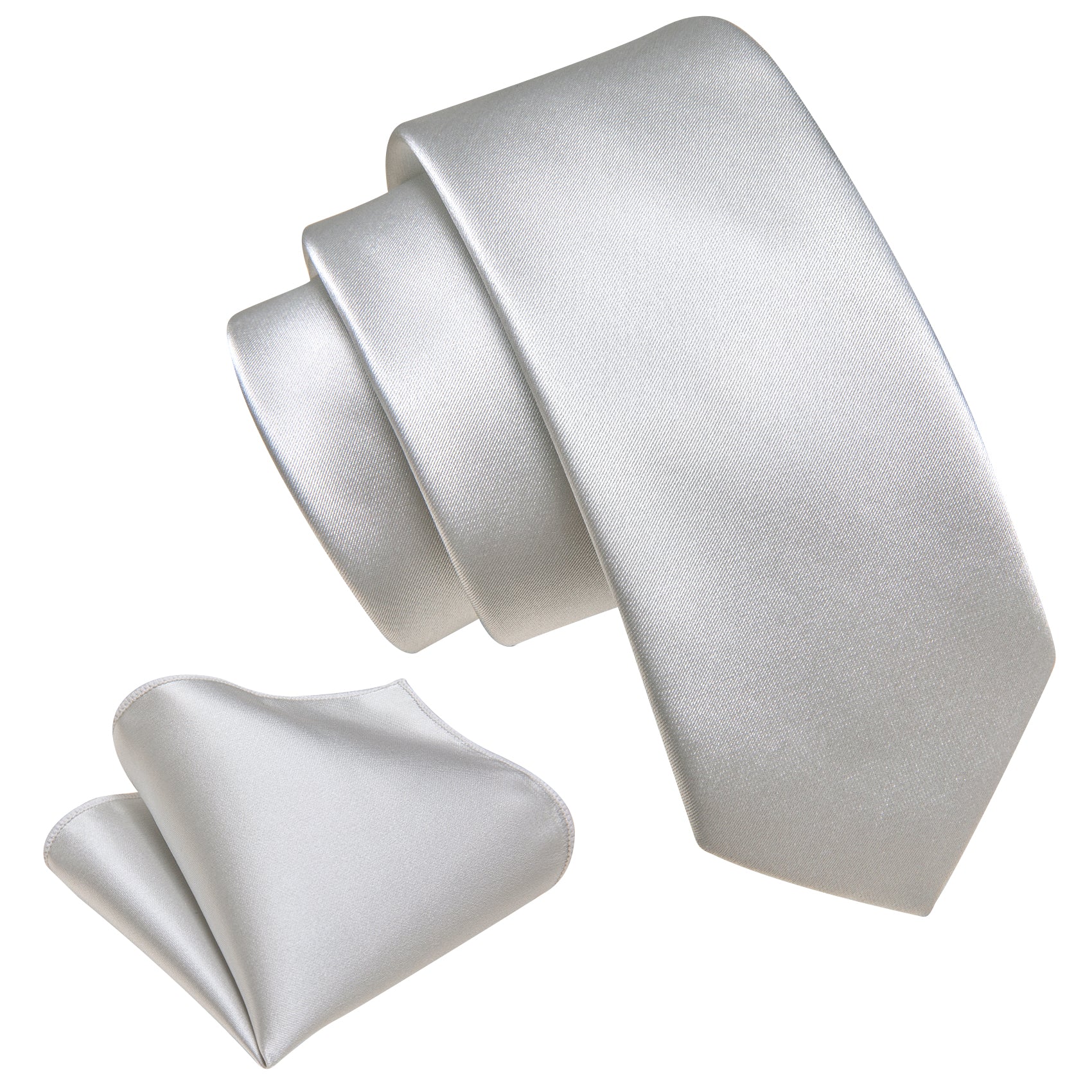 Grey White Solid Tie Pocket Square Set For Kids