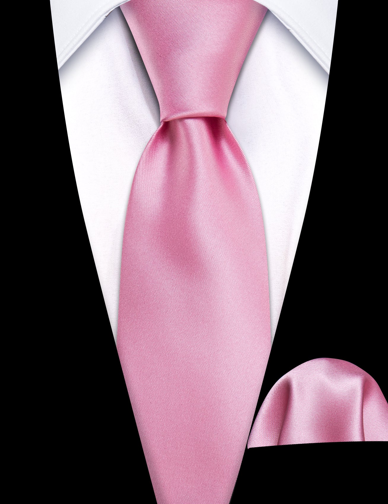 Pink Solid Tie Pocket Square Set For Kids