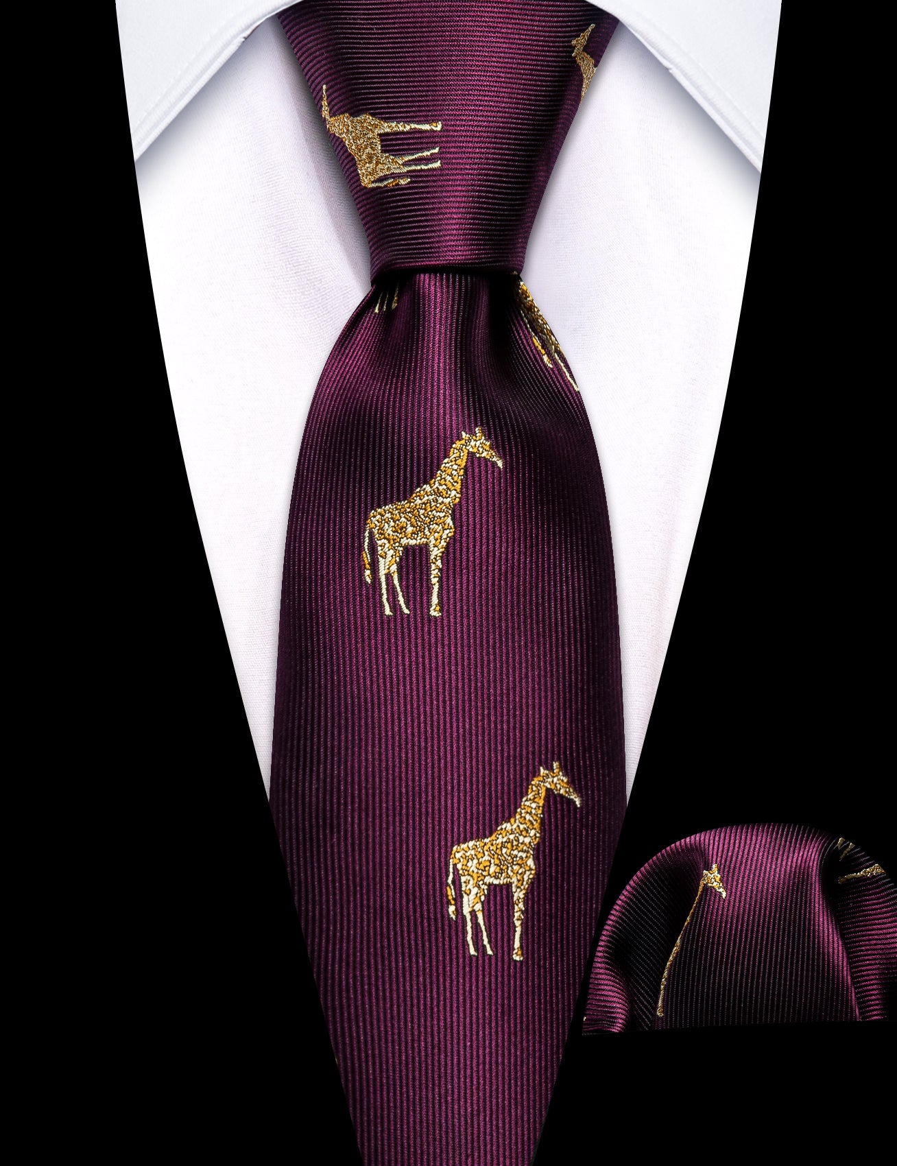 Children Purple Red Print Giraffe Tie Pocket Square Set
