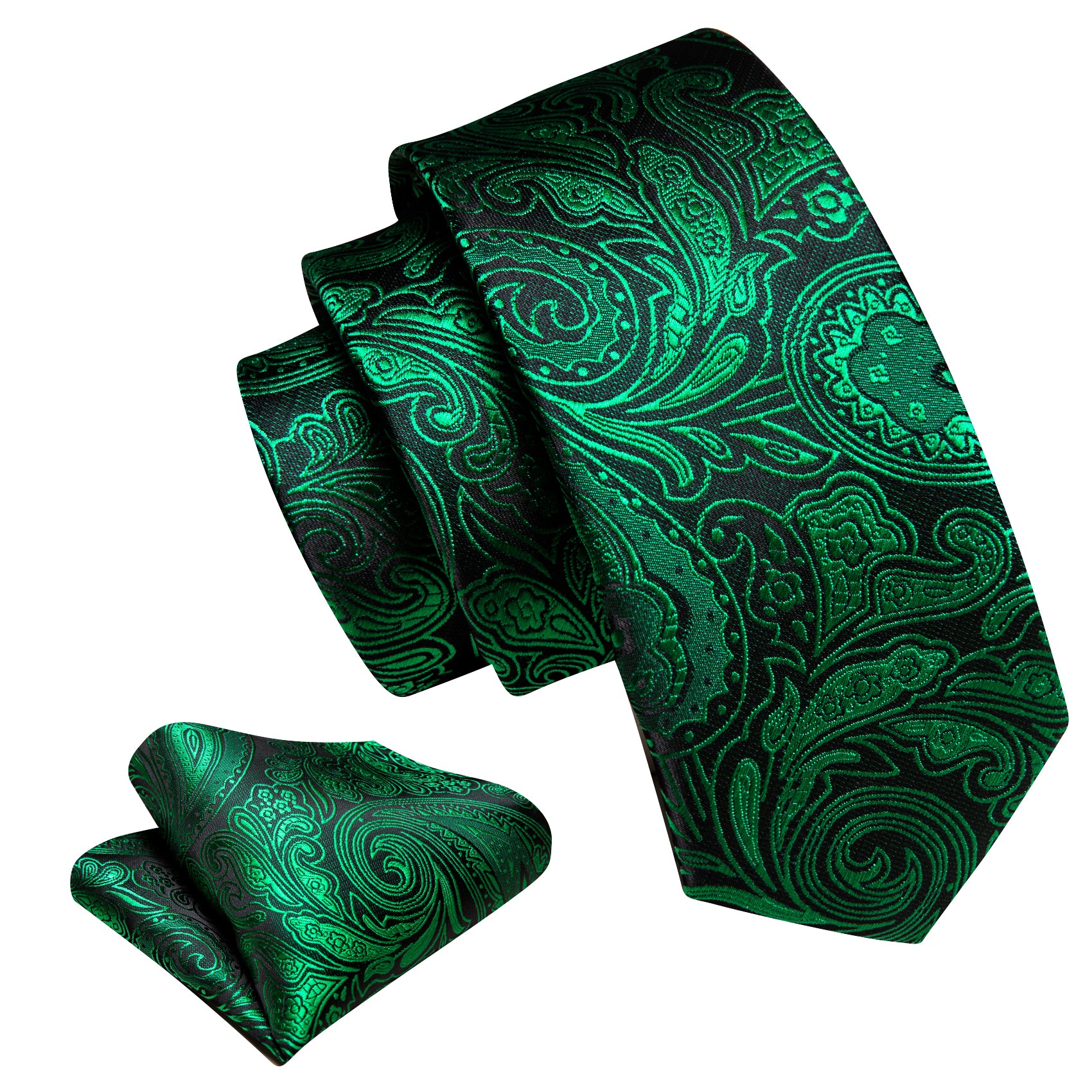 Children Green Paisley Tie Pocket Square Set
