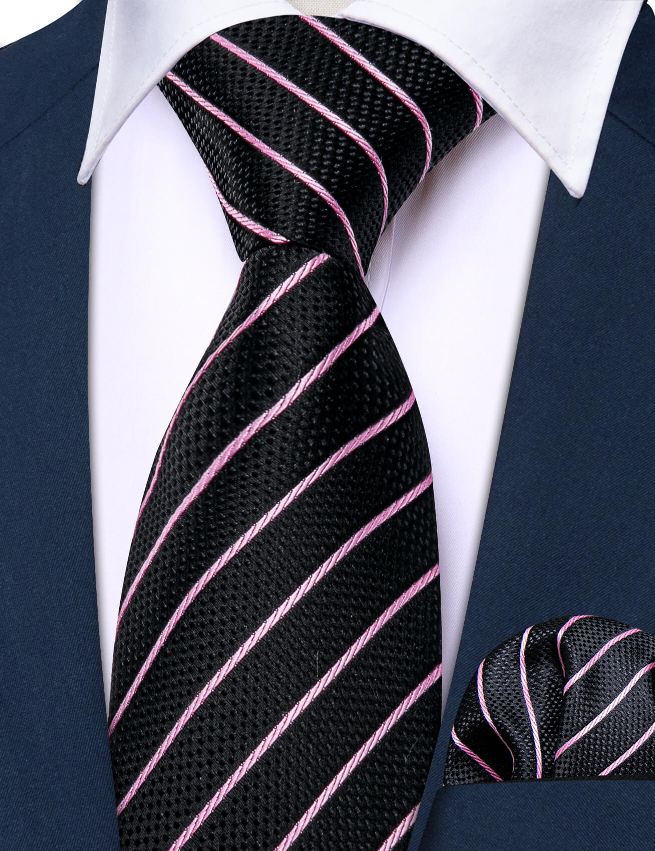 Barry.wang Kids Tie Black Pink Striped Children's Tie Hanky Set Hot