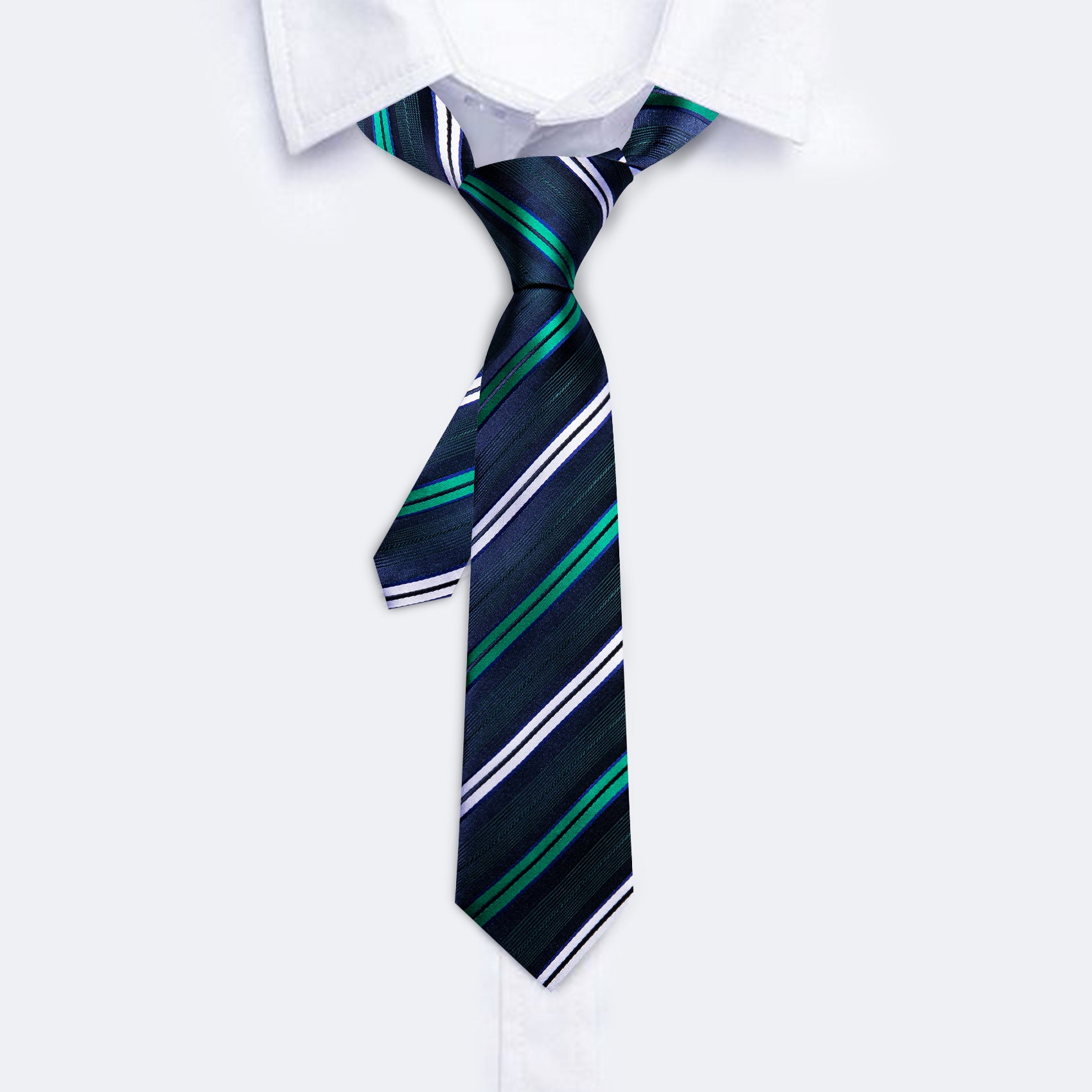 Barry.wang Kids Tie Children Blue White Striped Tie Pocket Square Set