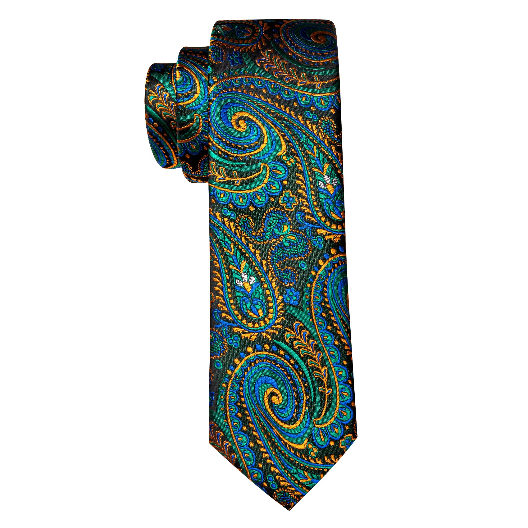 Barry. Wang Paisley Tie Blue Green Gold Mens Necktie Hanky Cufflinks S