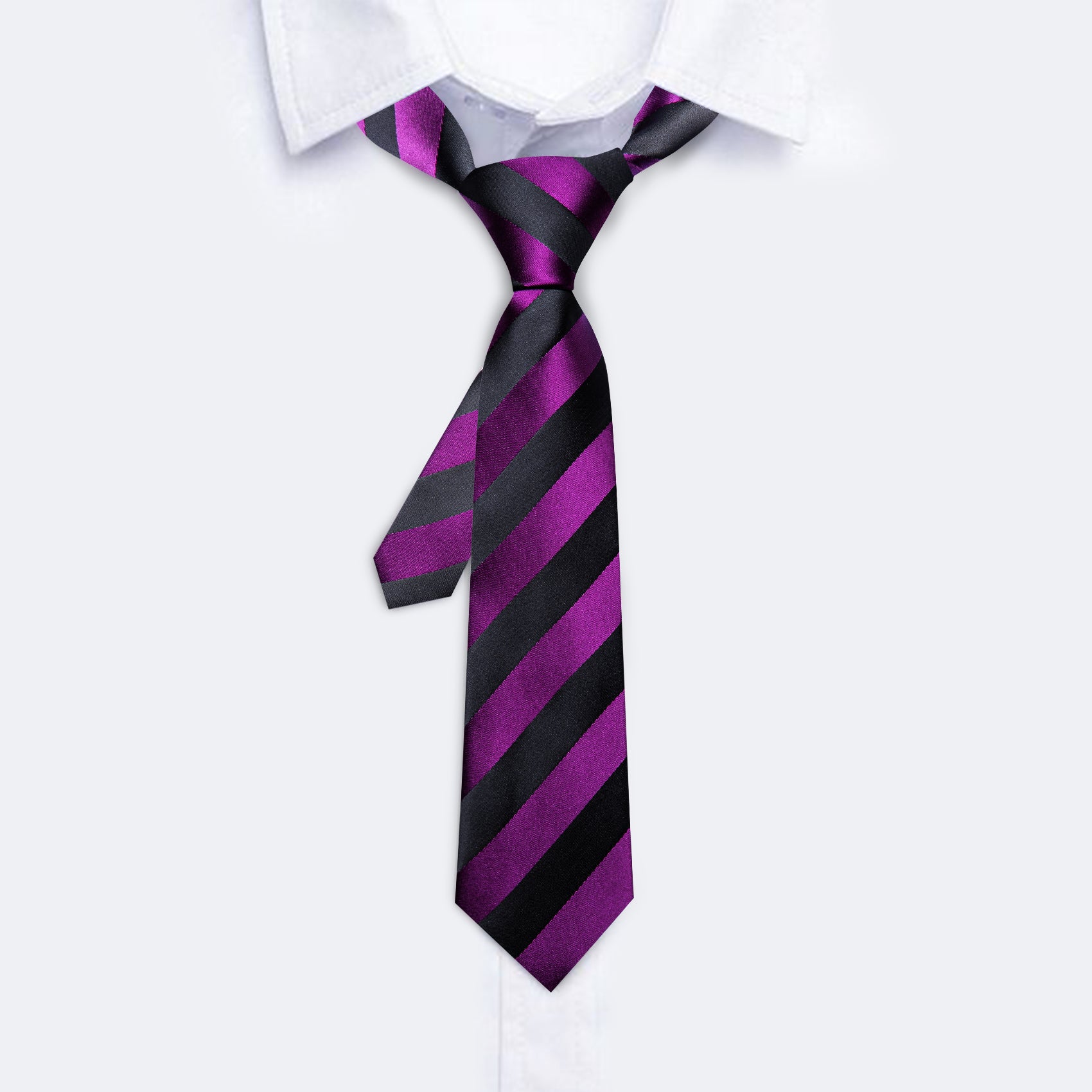 Children Purple Black Striped Tie Pocket Square Set