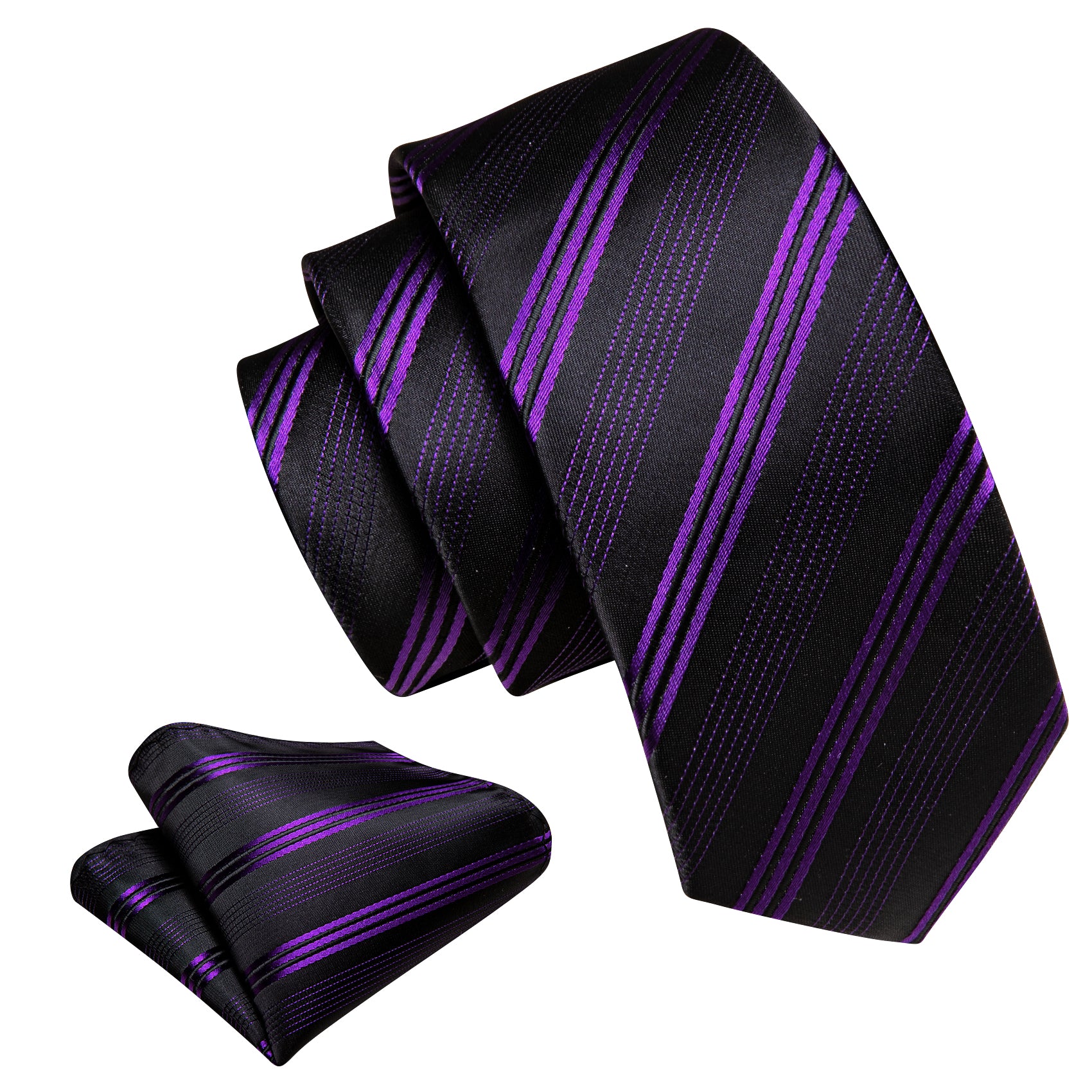 Children Purple Black Striped Tie Pocket Square Set