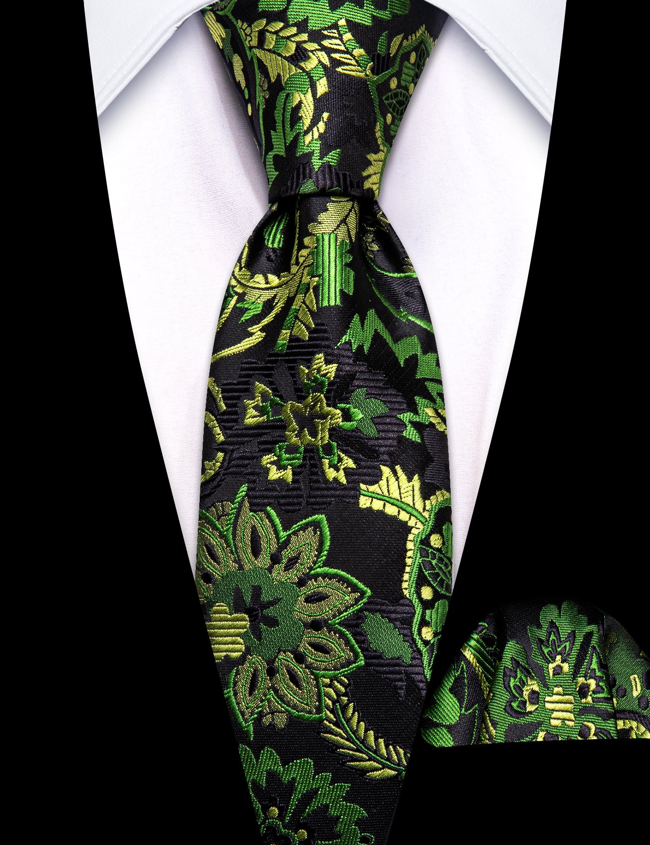 Green Yellow Paisley Tie Pocket Square Set For Kids