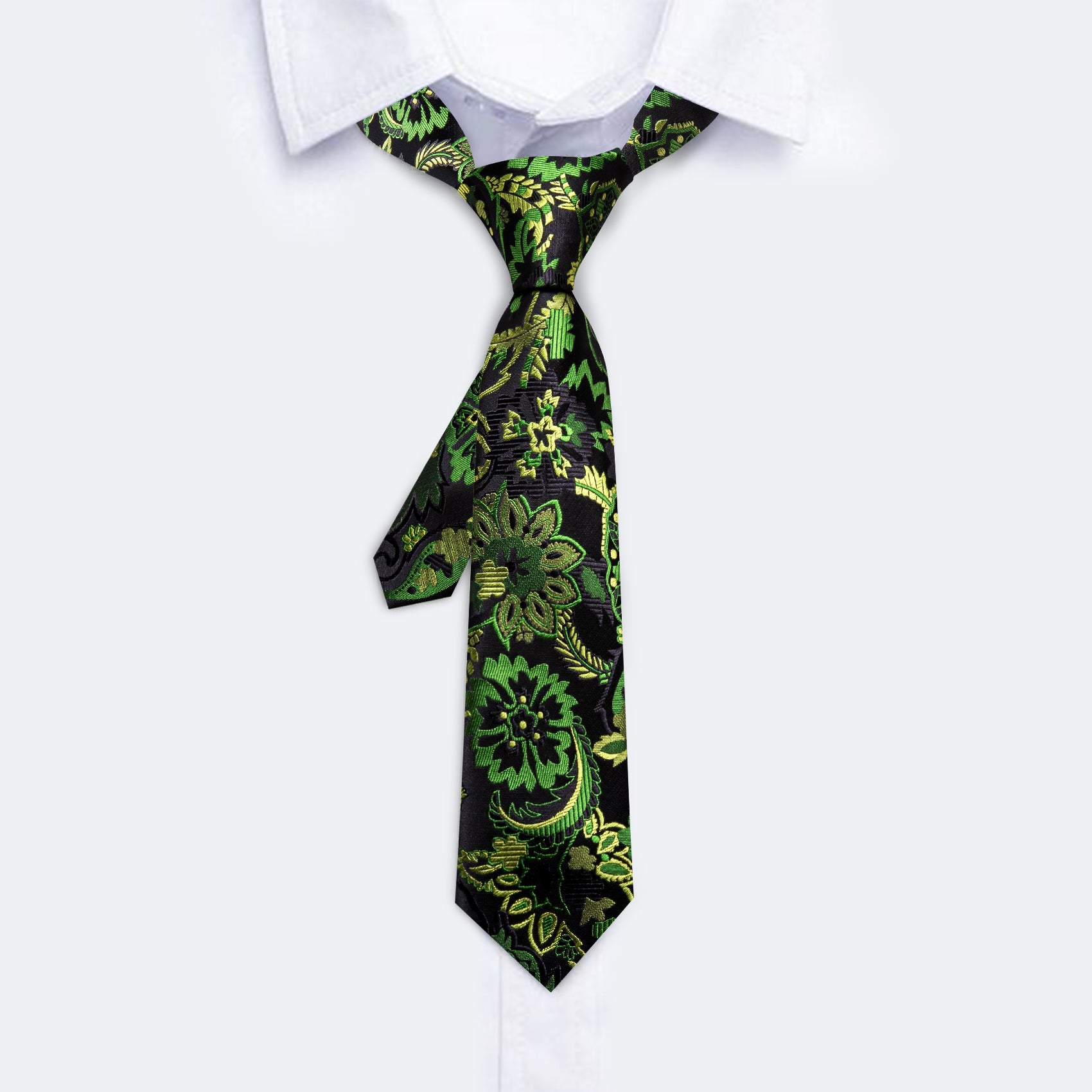 Green Yellow Paisley Tie Pocket Square Set For Kids