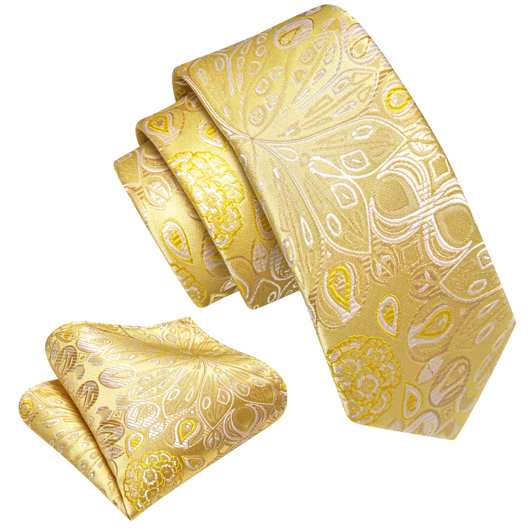 Gold White Paisley Tie Pocket Square Set For Kids