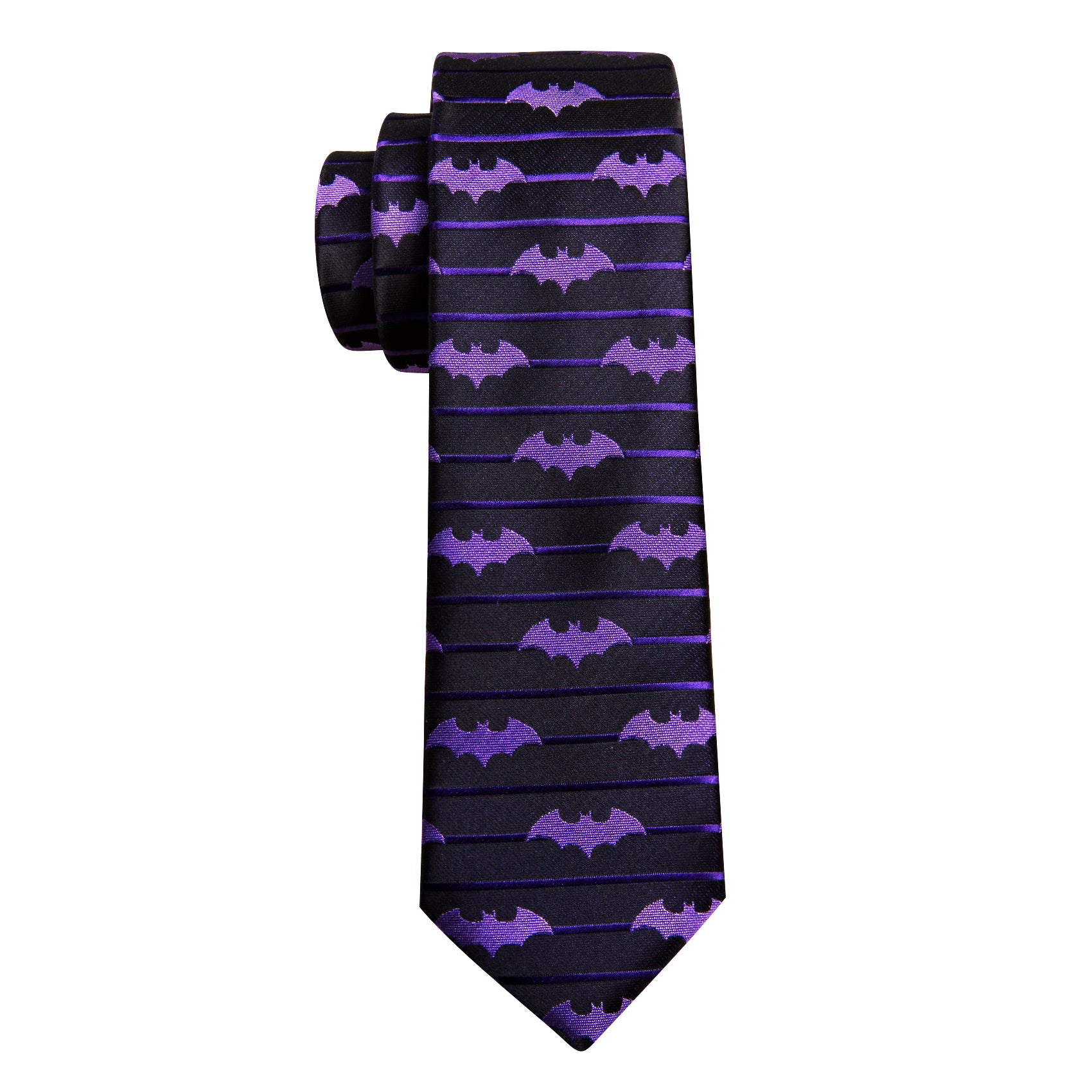 Barry.wang Kids Tie Black Purple Bat Children Tie Pocket Square Set